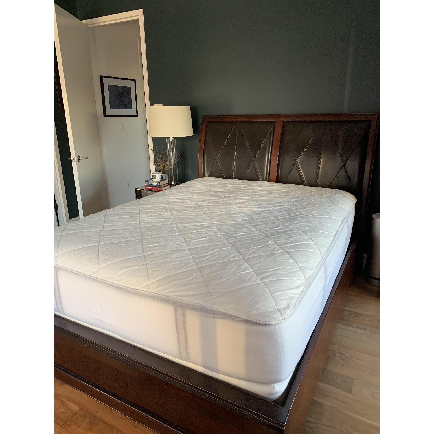 Raymour & Flanigan Wood Bed w/ Leather Headboard - image-2