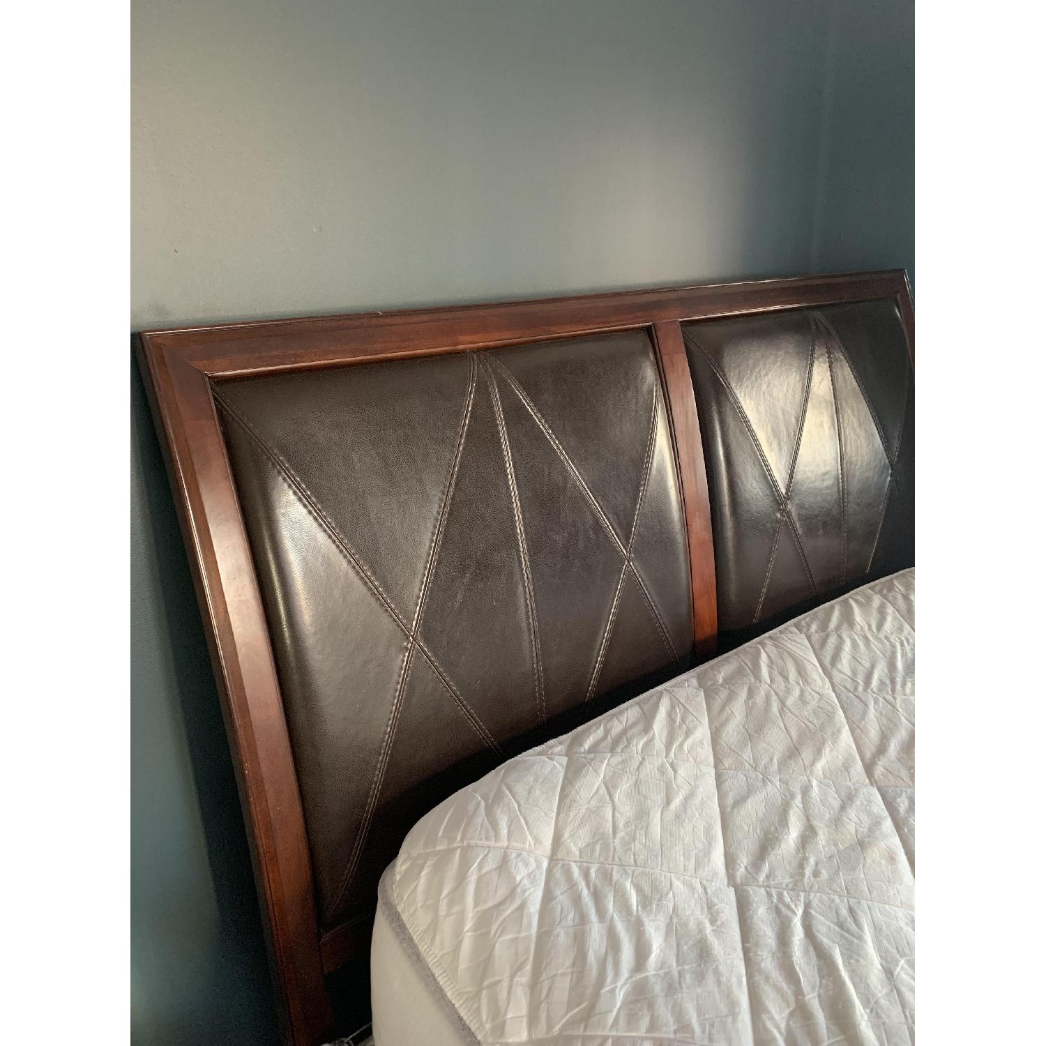 Raymour & Flanigan Wood Bed w/ Leather Headboard - image-4