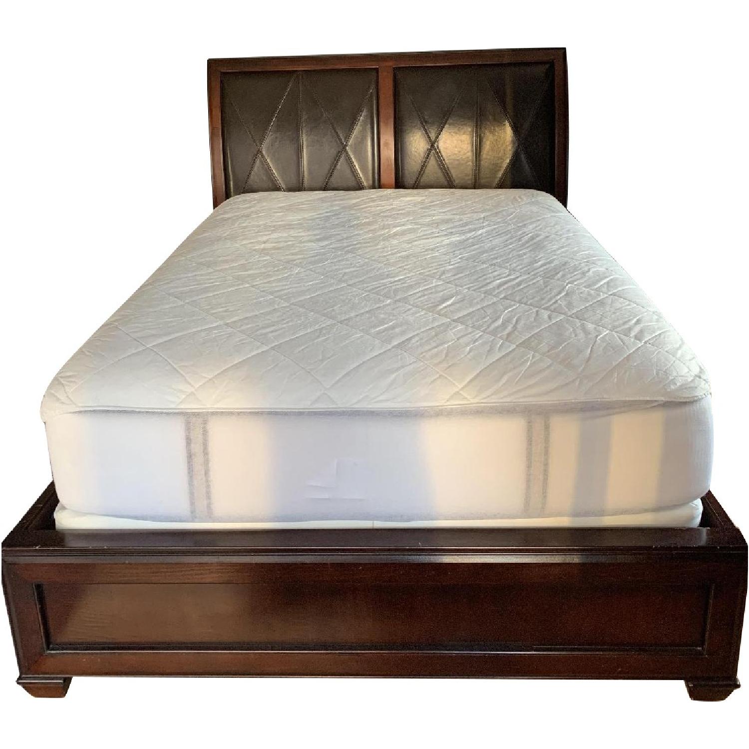 Raymour & Flanigan Wood Bed w/ Leather Headboard - image-0