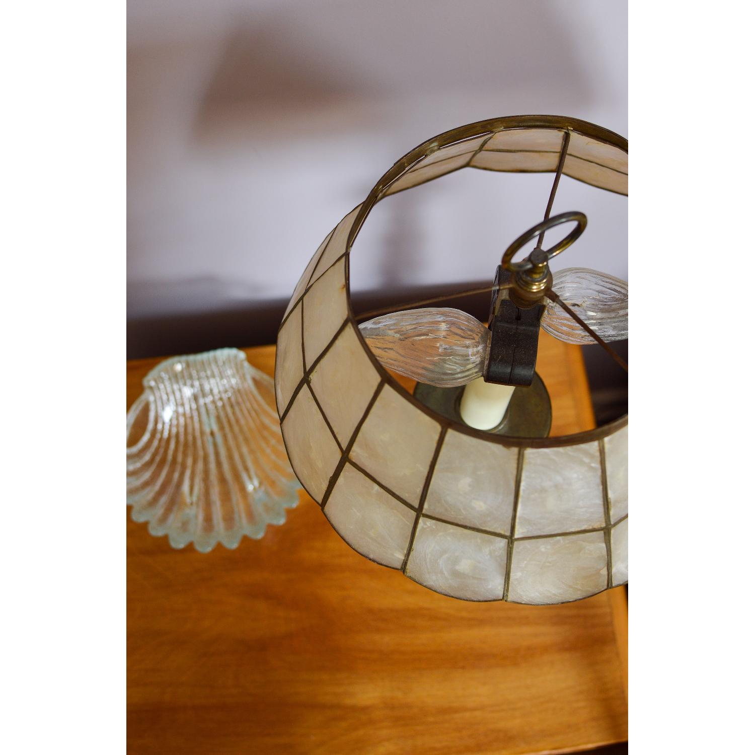 Vintage Brass Lamp w/ Capiz Shell Lampshade - image-3