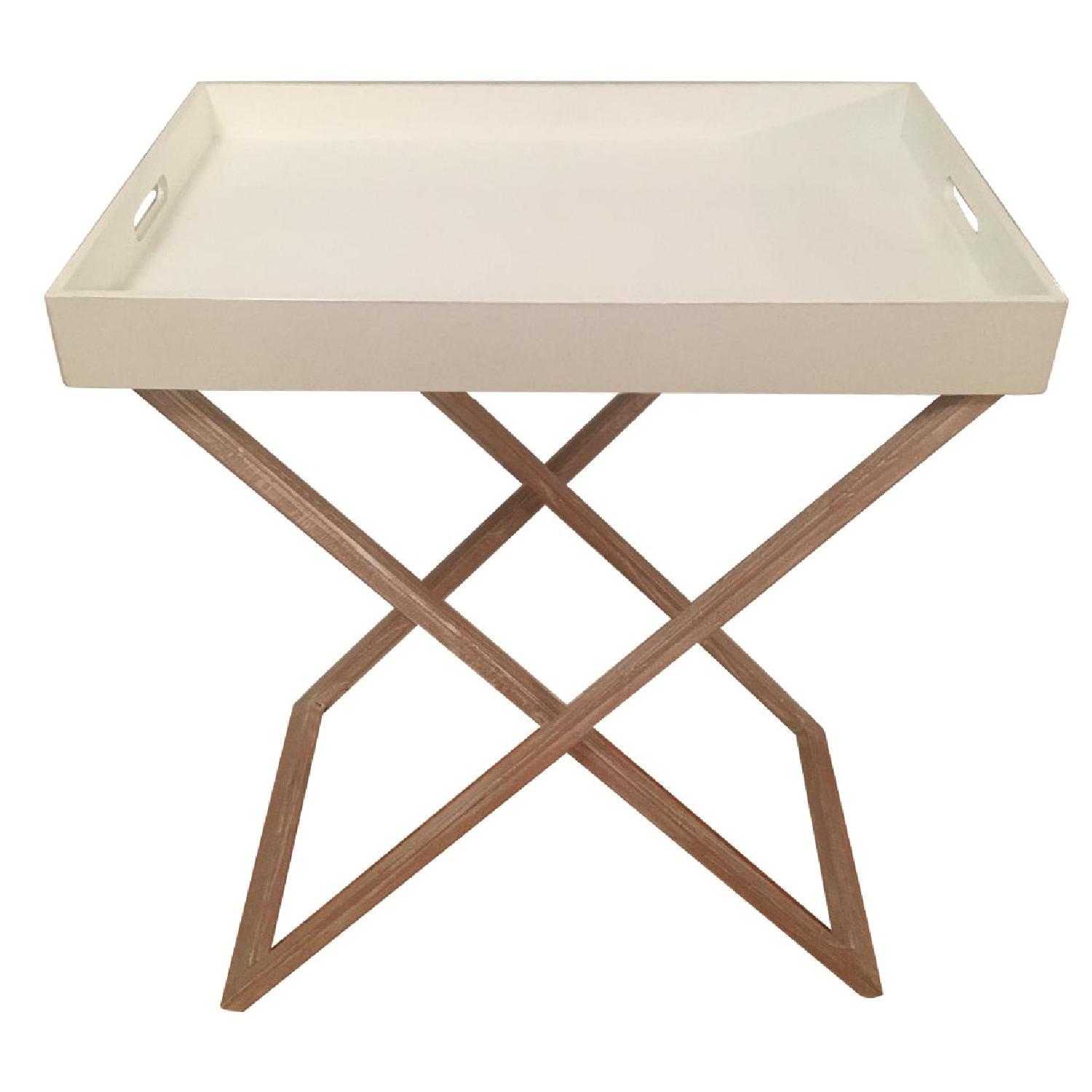 West Elm Butler Tray Table in White Lacquer & White Wood - image-0
