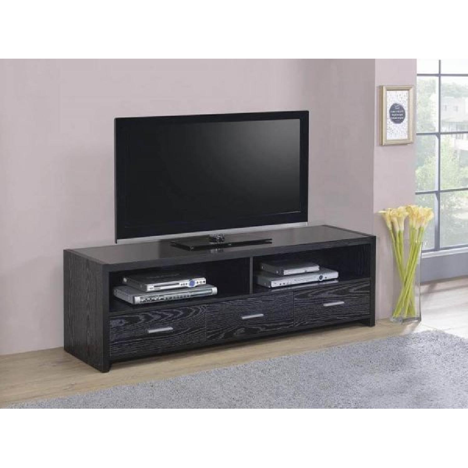 Black Oak TV Console w/ 3 Drawers AptDeco