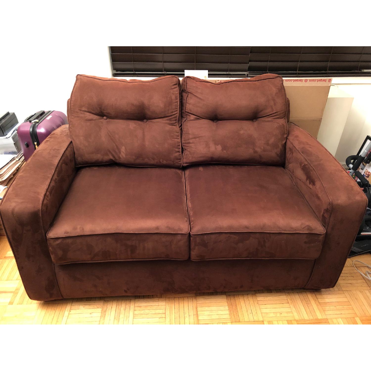 Metropia Brown Suede Loveseat - image-2