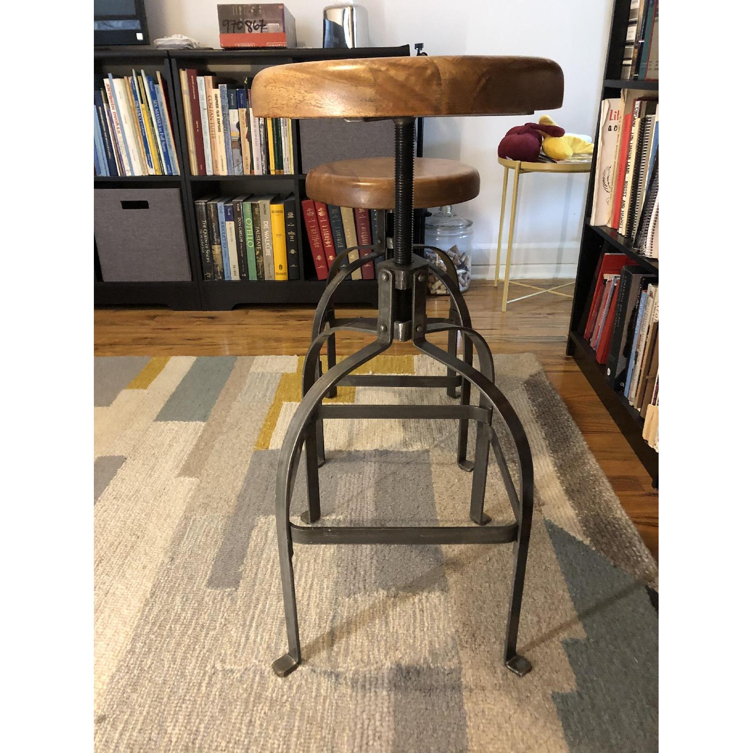 World Market Adjustable Round Wood & Metal Stool - image-3