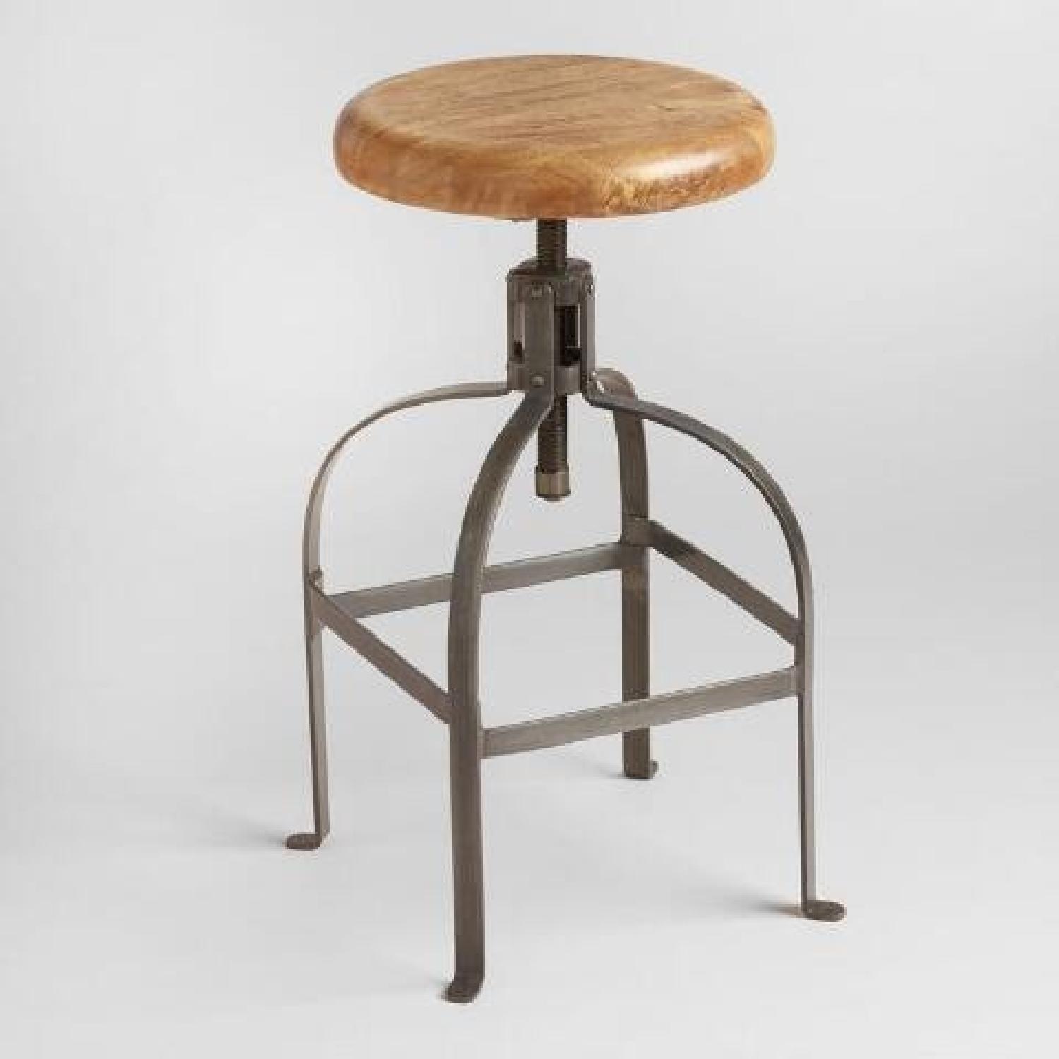 World Market Adjustable Round Wood & Metal Stool - image-4