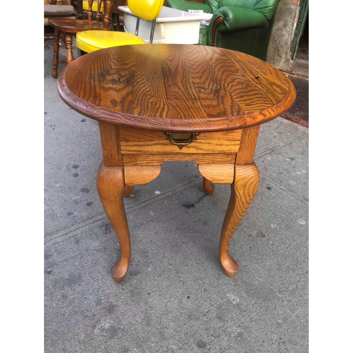 Broyhill Furniture Oval Solid Wood Side Table w/ Drawer - image-1
