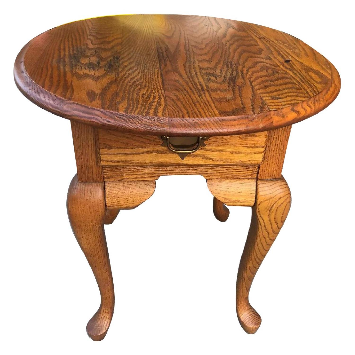 Broyhill Furniture Oval Solid Wood Side Table w/ Drawer - image-0