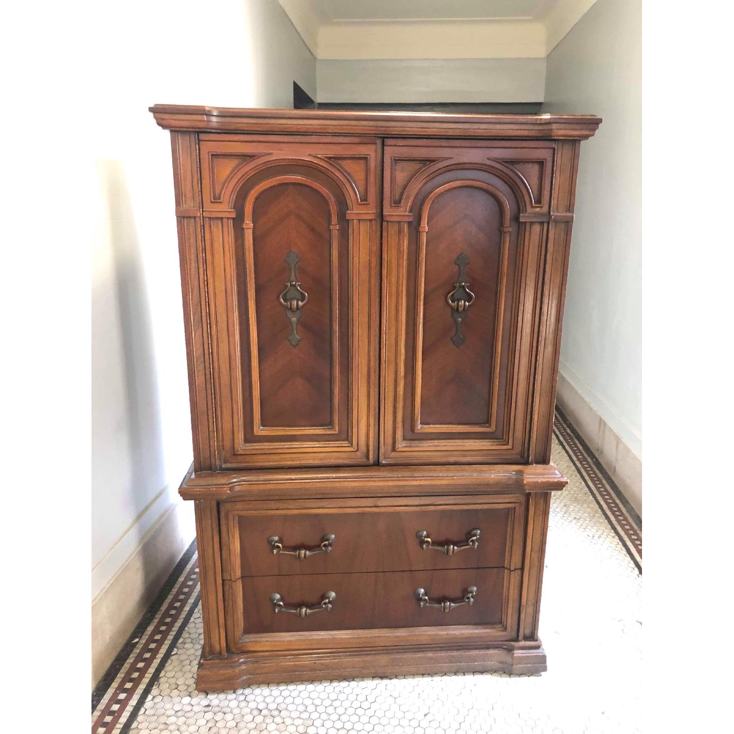 Vintage 1970s Solid Wood Armoire w/ Original Brass Handles - image-1