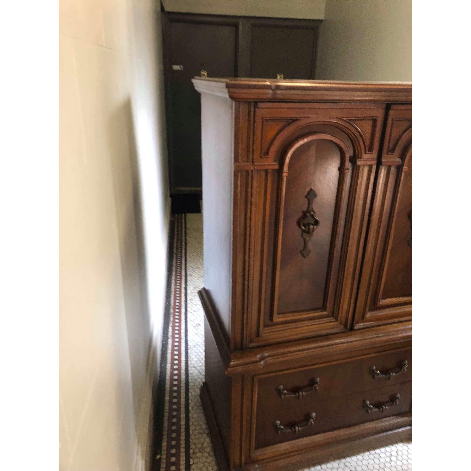 Vintage 1970s Solid Wood Armoire w/ Original Brass Handles - image-7