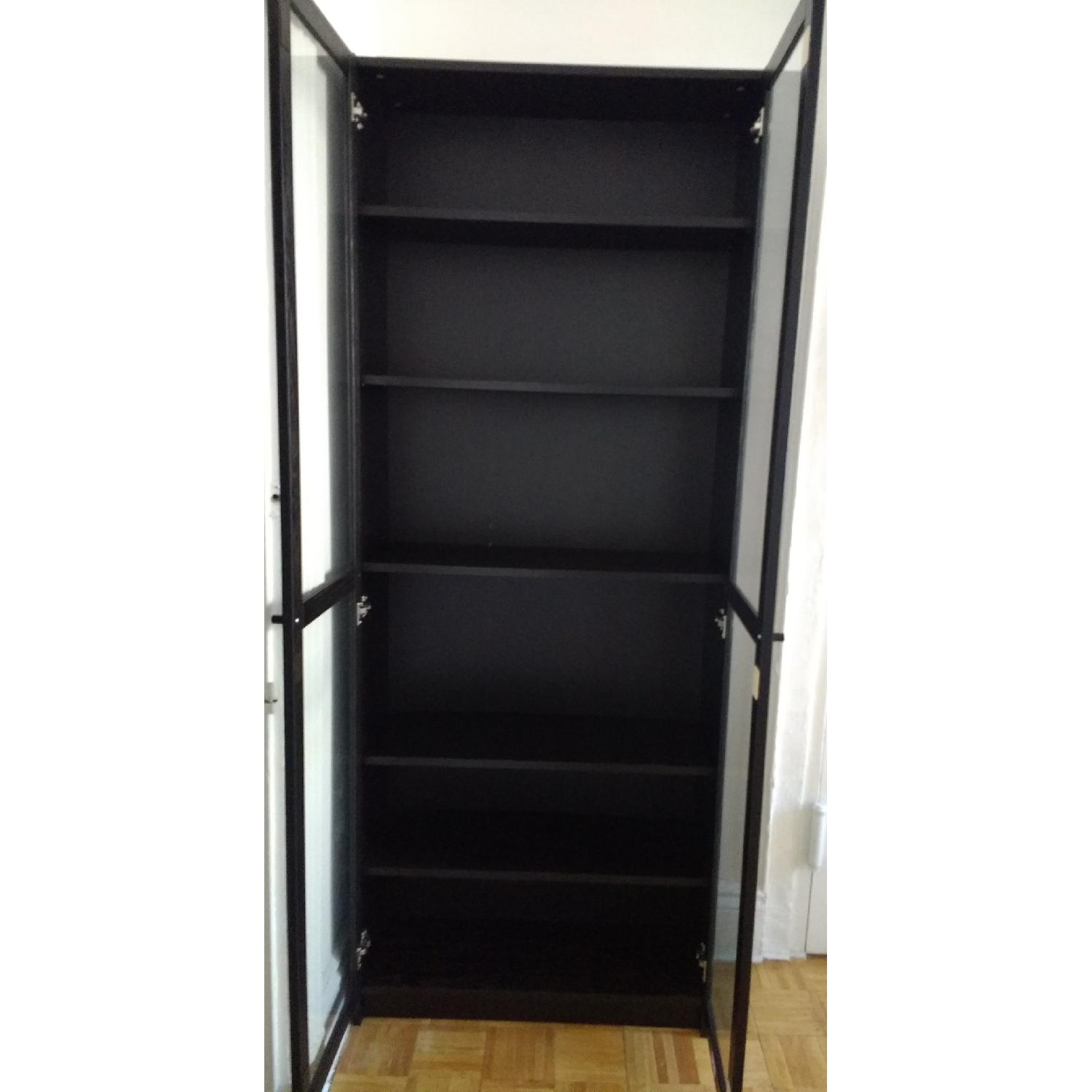 Ikea Billy Black Bookcase w/ Glass Doors - image-2
