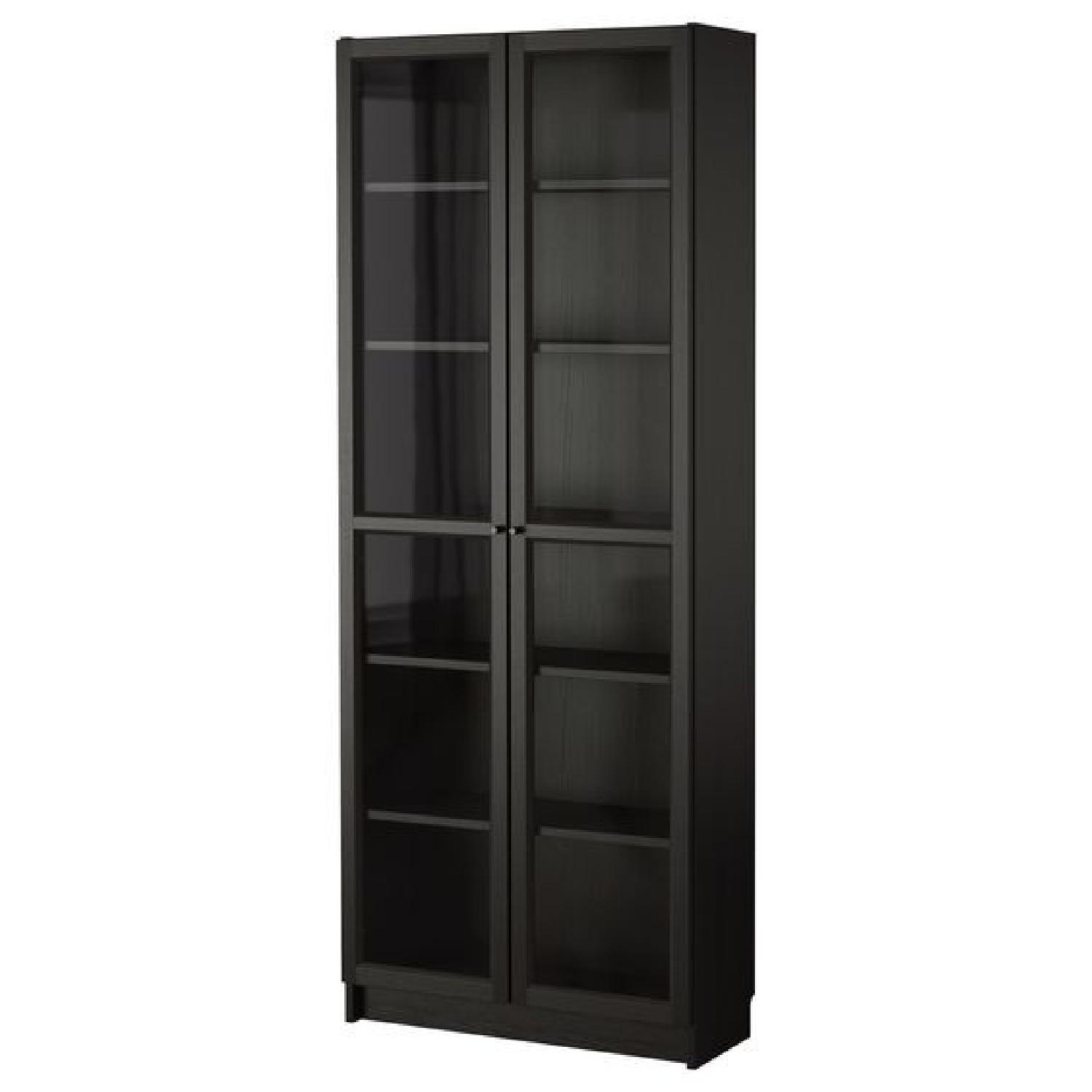 Ikea Billy Black Bookcase w/ Glass Doors AptDeco