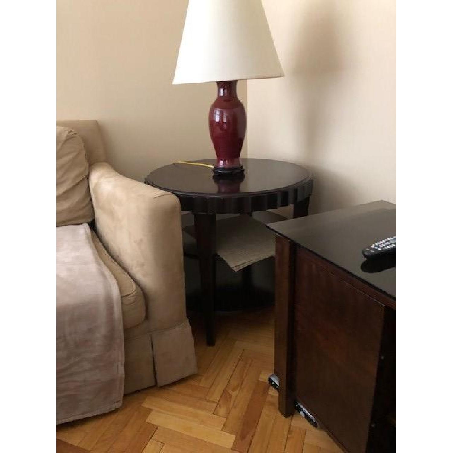 Maroon Table Lamp w/ White/Cream Shade - image-1