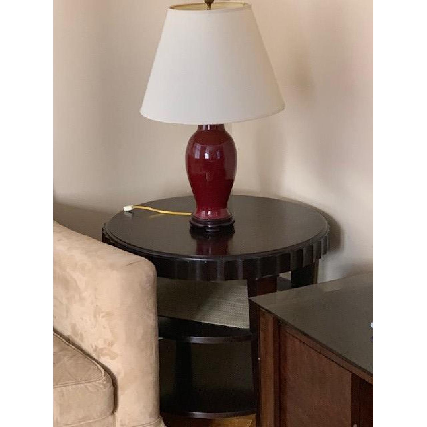 Maroon Table Lamp w/ White/Cream Shade - image-2