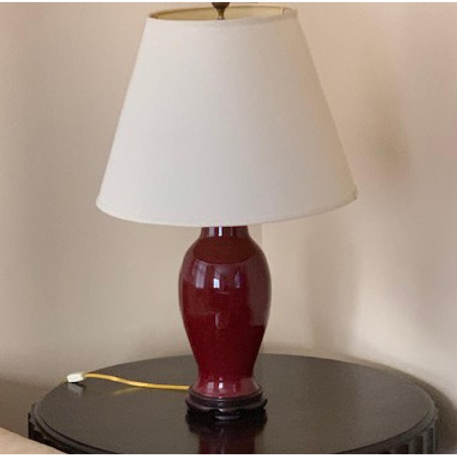 Maroon Table Lamp w/ White/Cream Shade - image-3