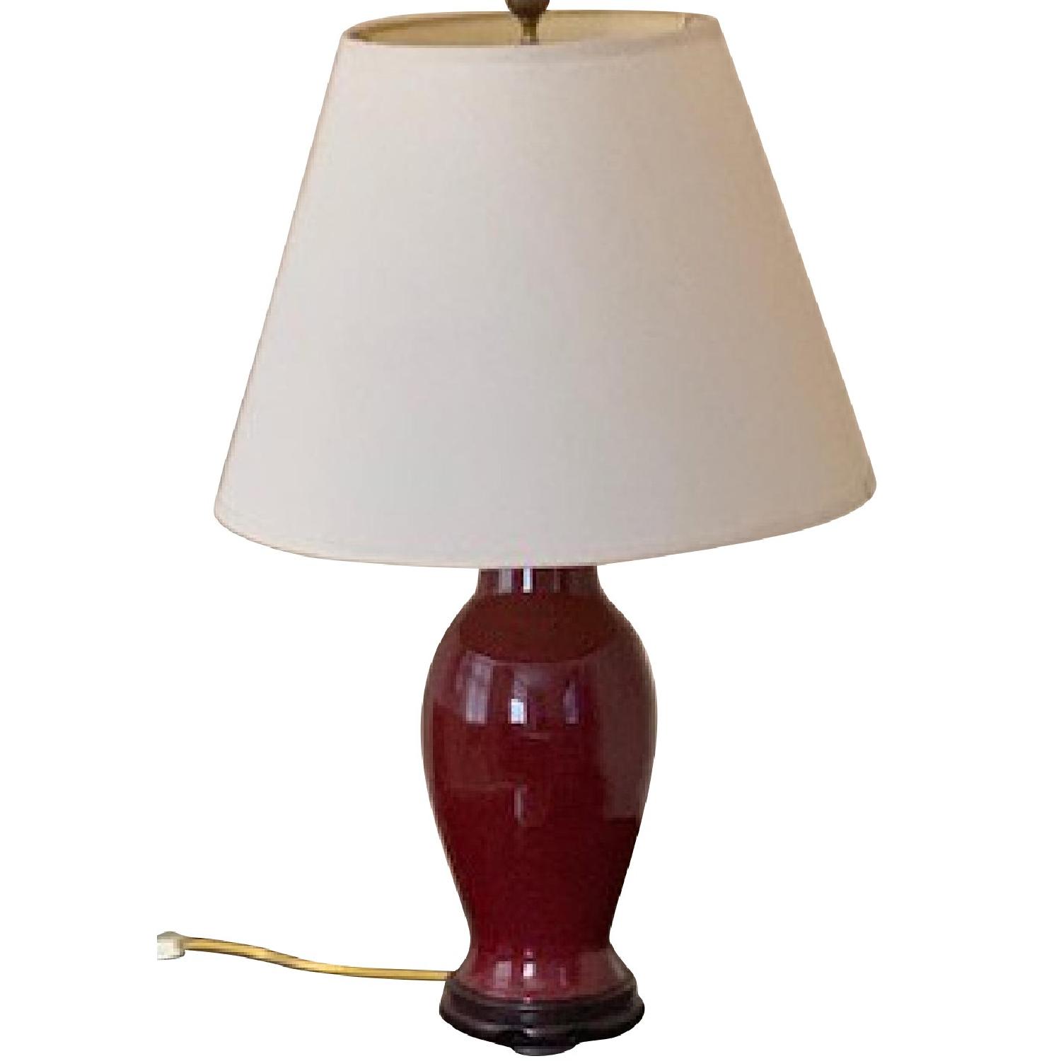 Maroon Table Lamp w/ White/Cream Shade - image-0