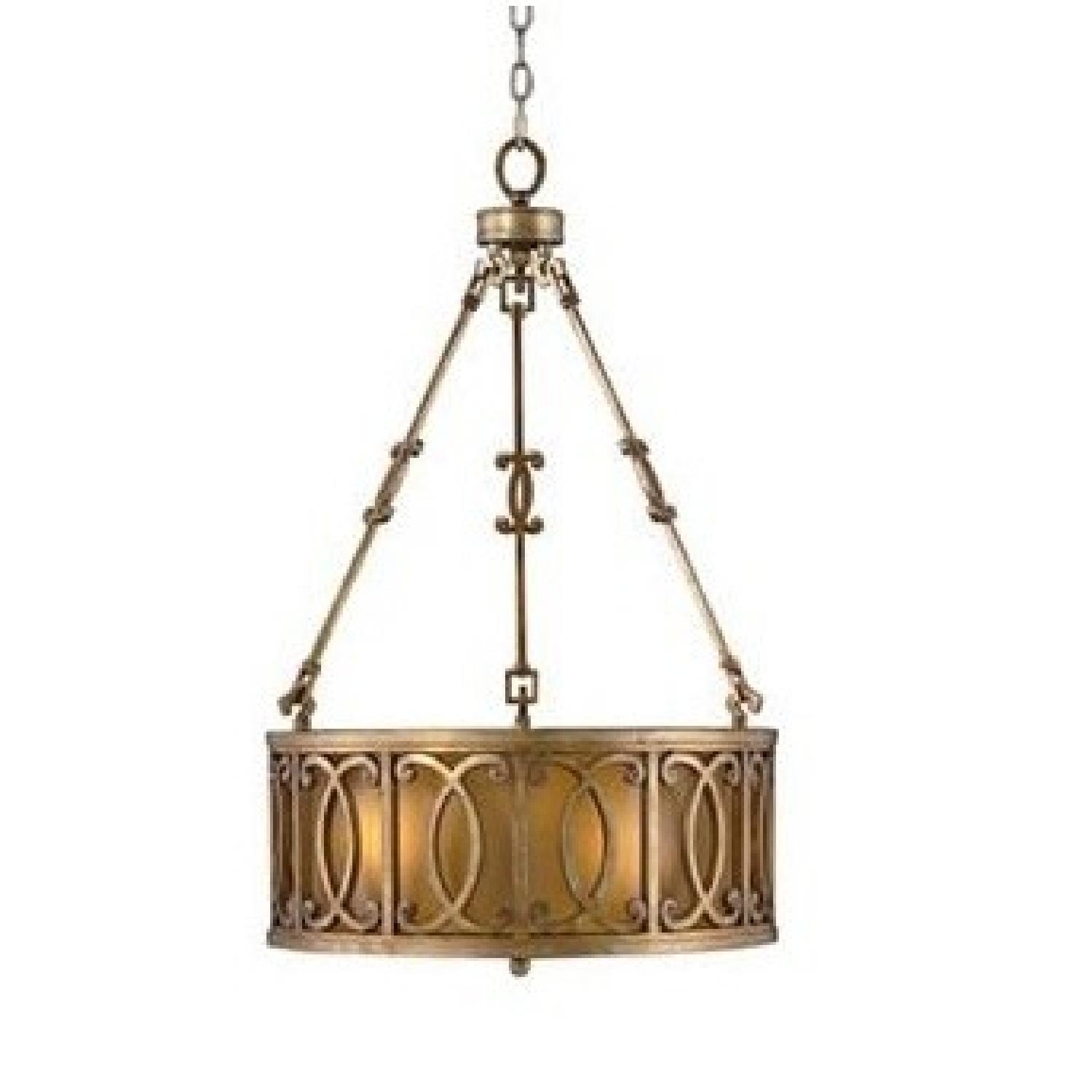 Curlicue Art Deco Design Three-Light Pendant in Champagne - image-0