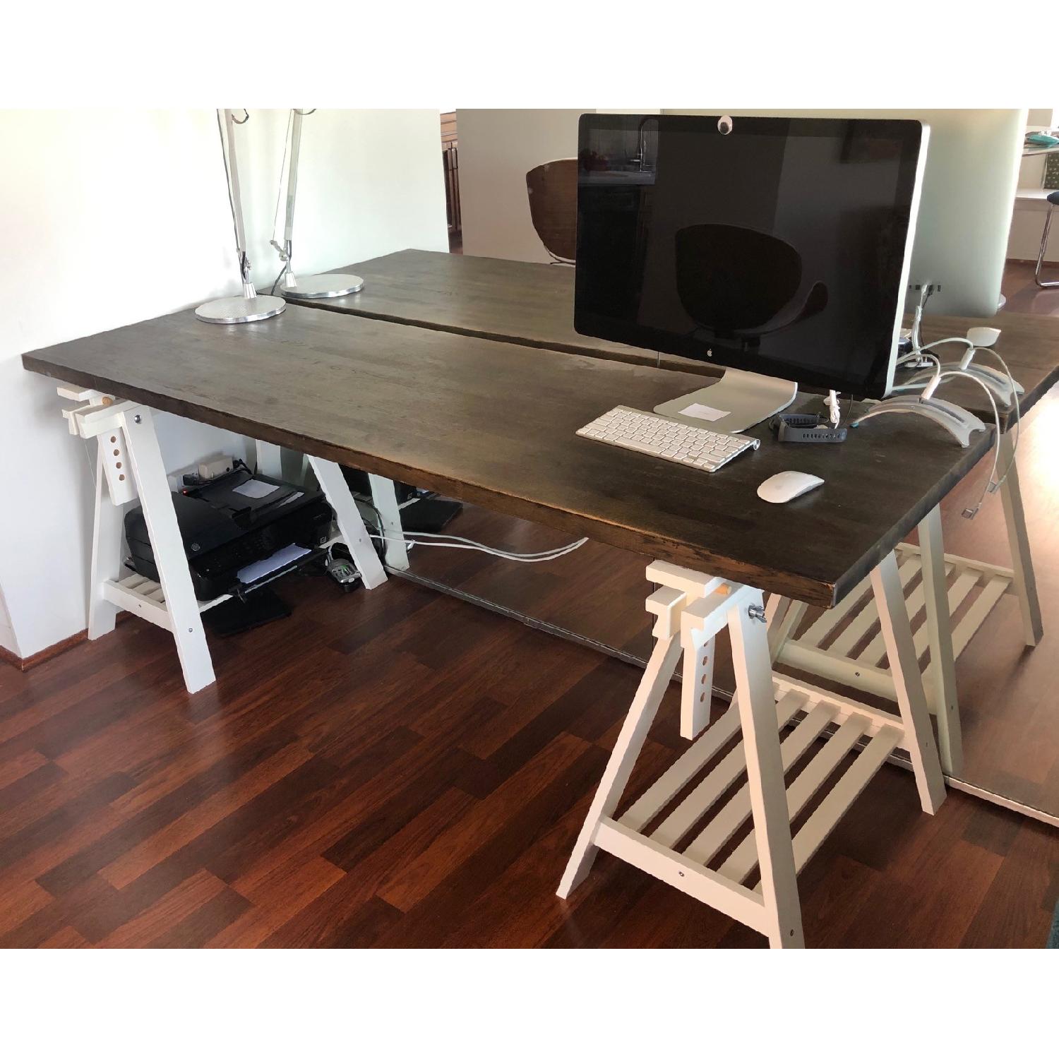 Butcher Block Table Top on White Sawhorse Legs - image-1