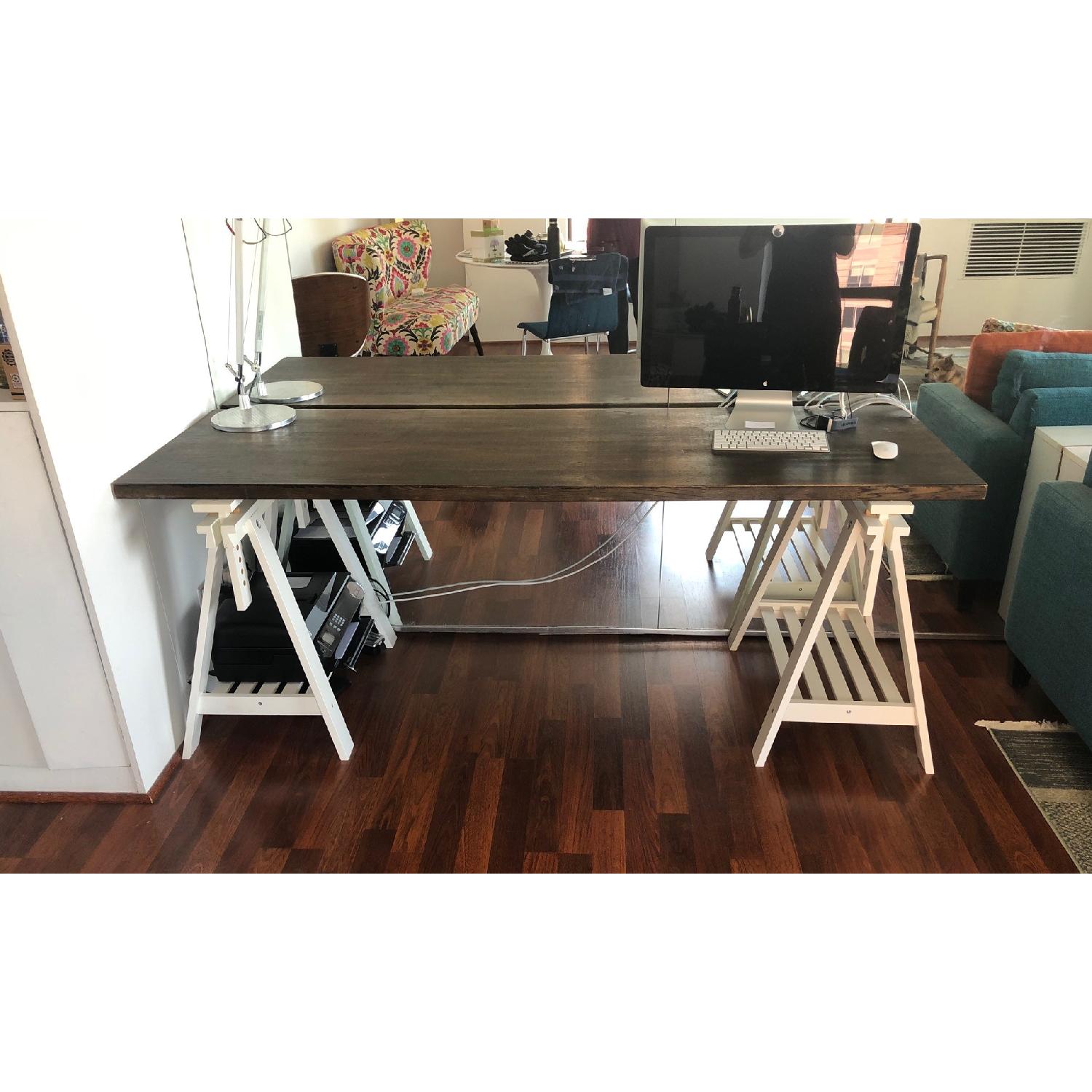 Butcher Block Table Top on White Sawhorse Legs - image-3