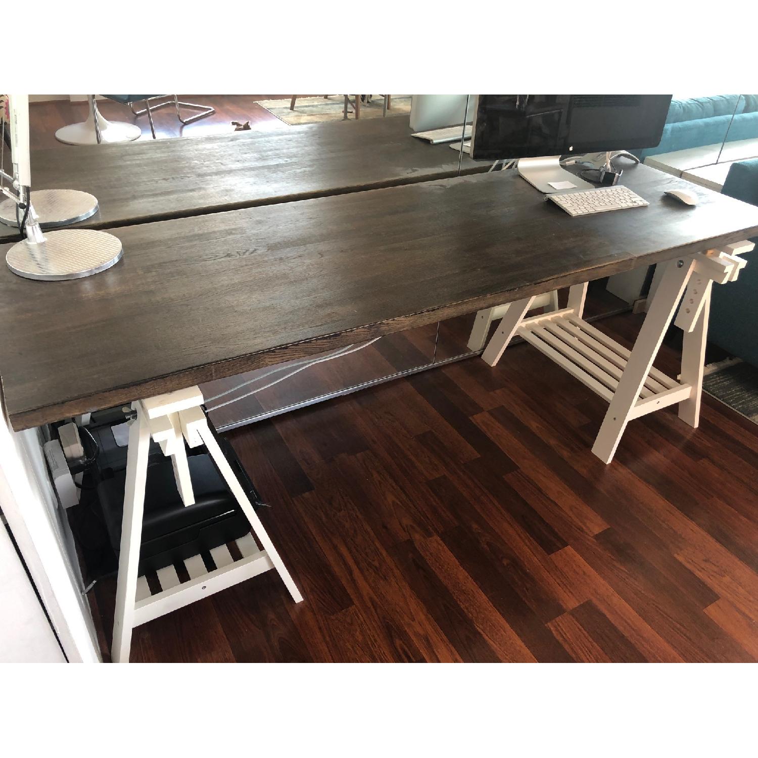 Butcher Block Table Top on White Sawhorse Legs AptDeco