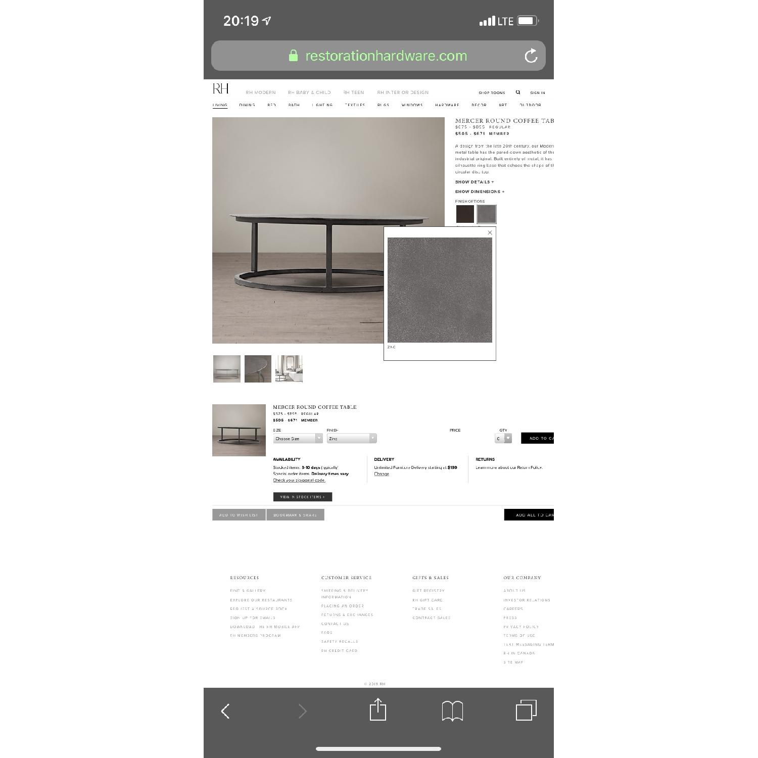 Restoration Hardware Mercer Round Coffee Table in Zinc - image-2