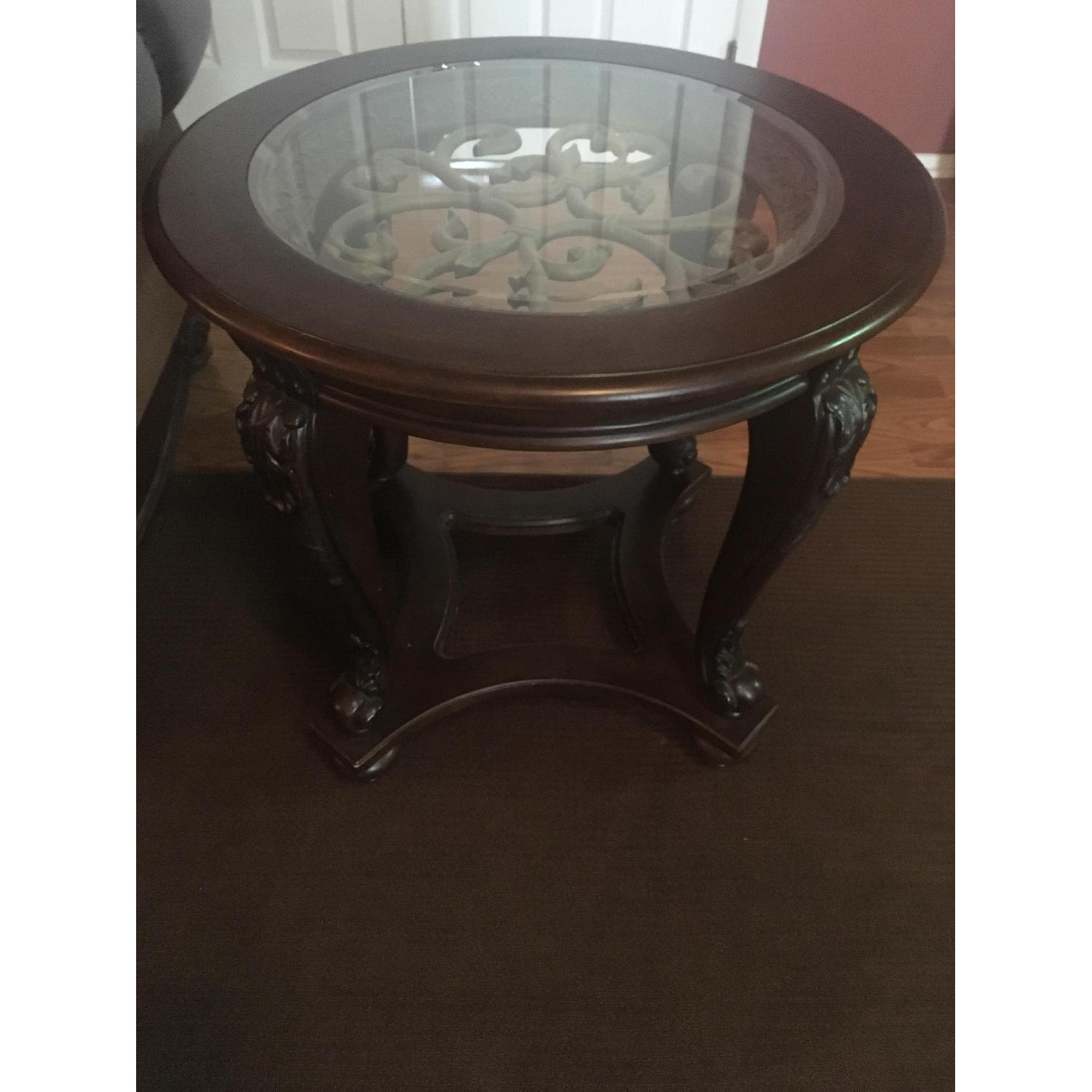 Espresso Wood End Tables w/ Glass Top - image-1