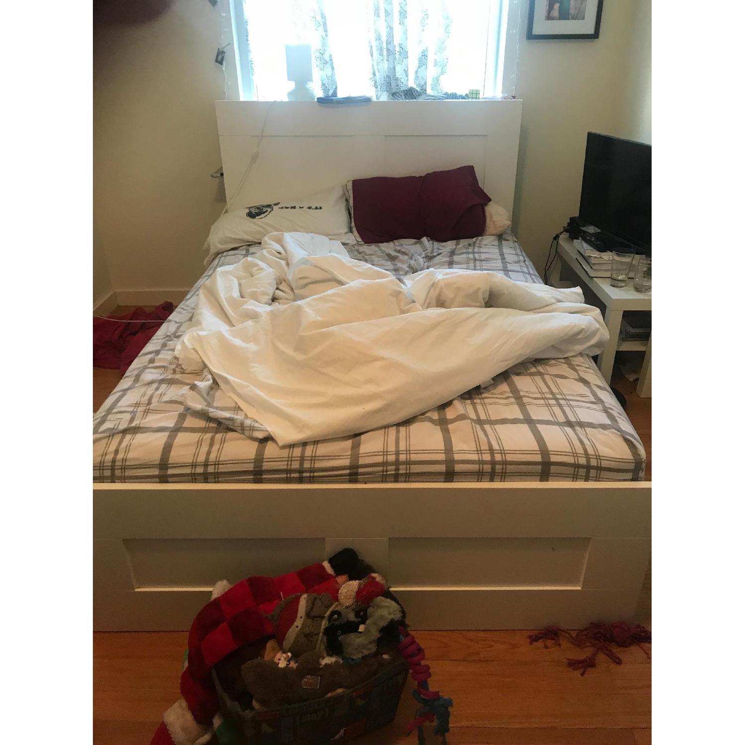 Ikea Brimnes Bed Frame & Headboard Storage w/ Bed Slat AptDeco