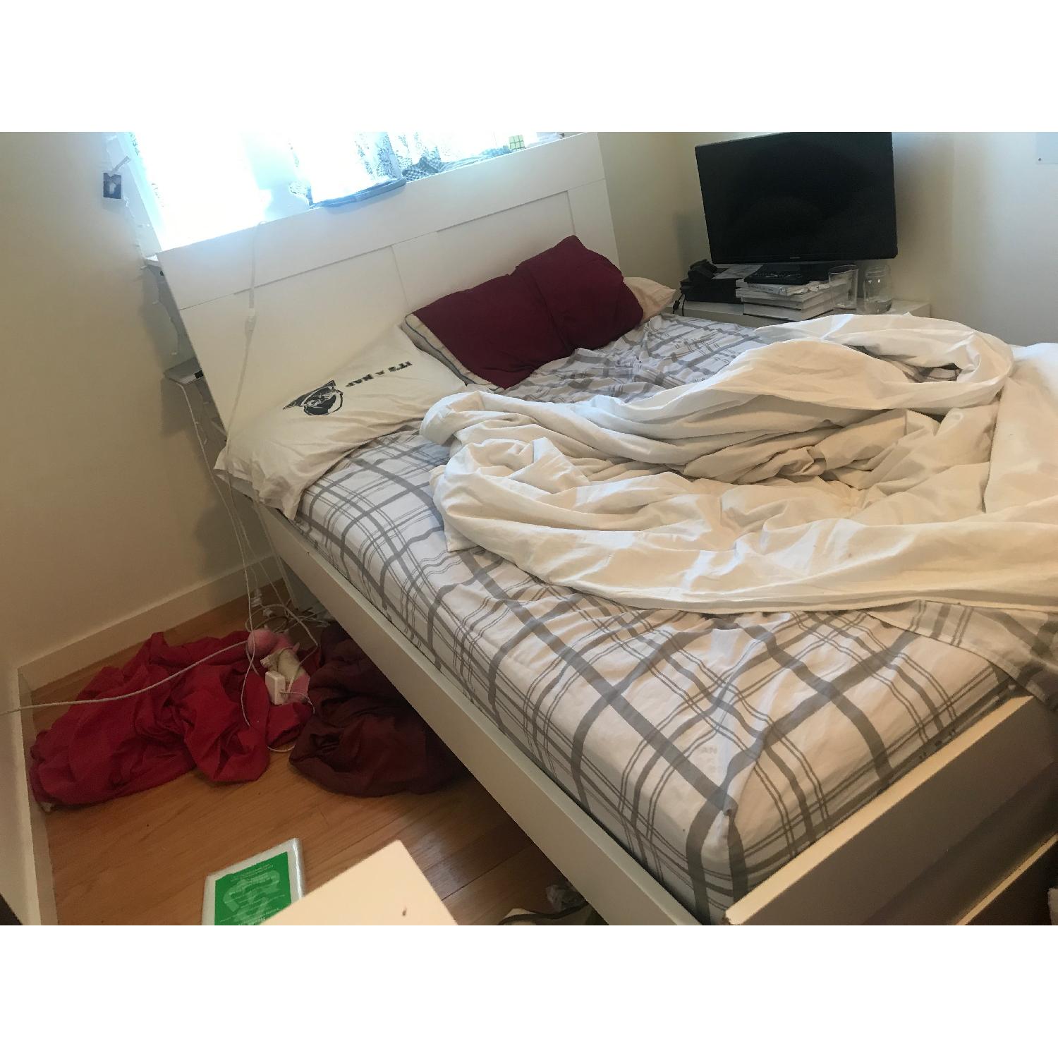 Ikea Brimnes Bed Frame & Headboard Storage w/ Bed Slat AptDeco