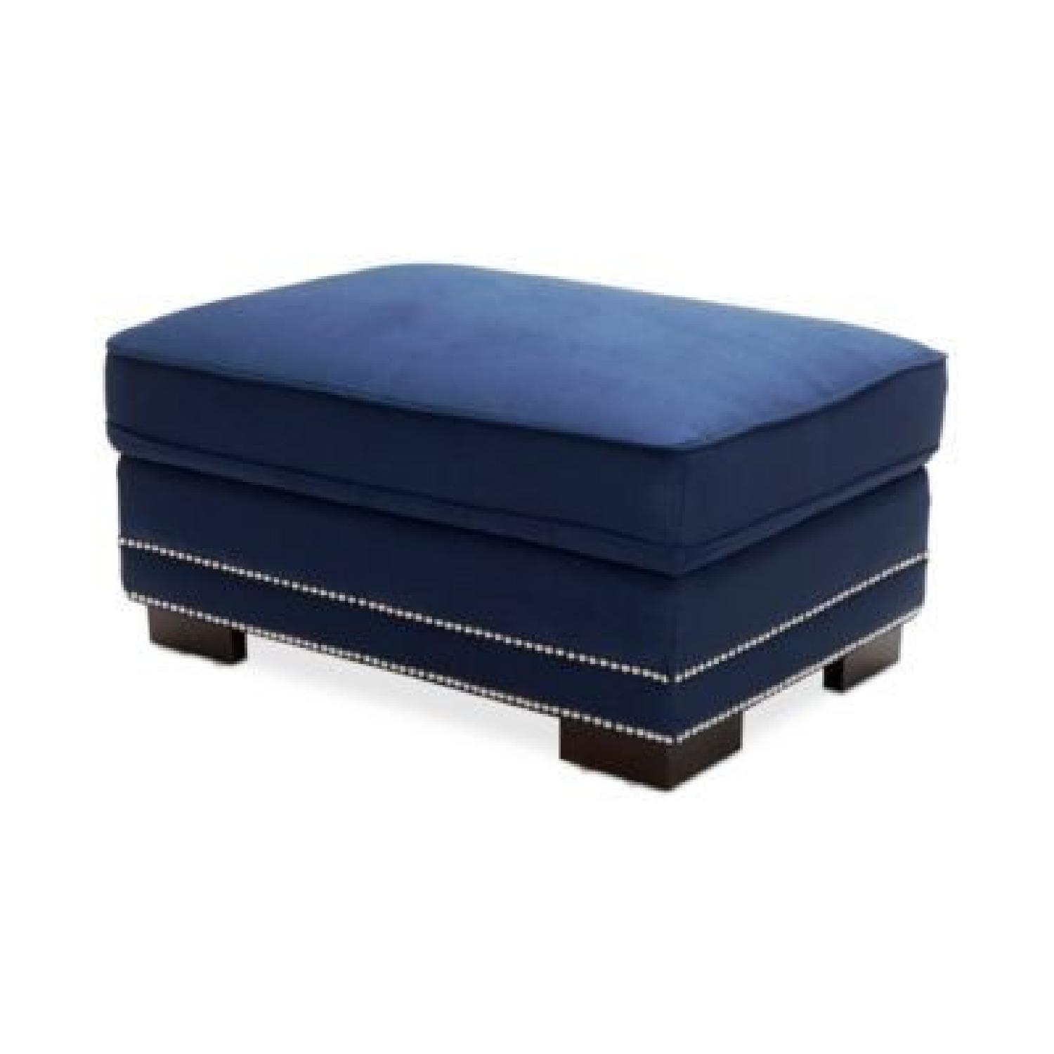 Macy's Blue Suede Tufted Sofa & Ottoman w/ Silver Studs - image-4