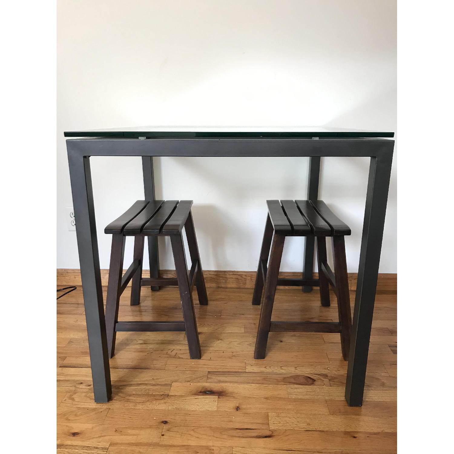 Square Glass Top Dining Table w/ 2 Stools - image-2