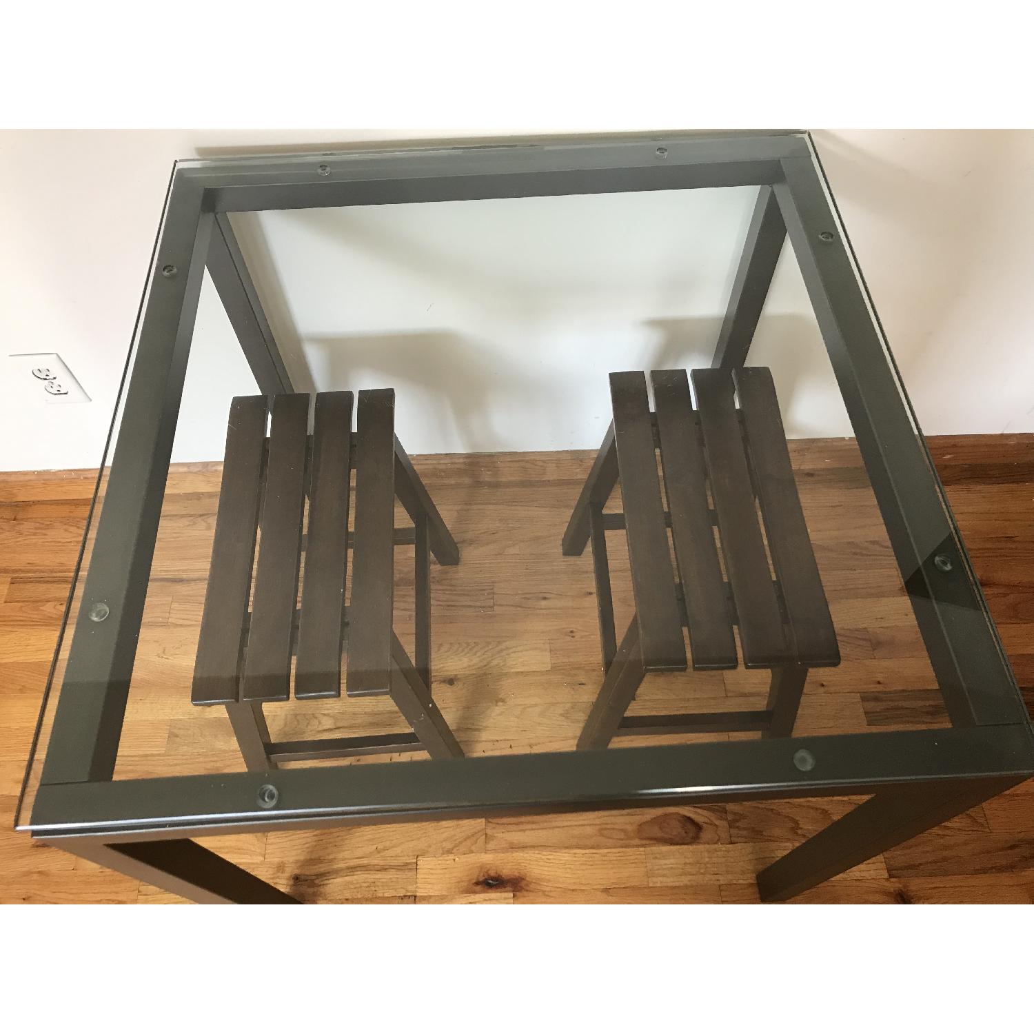 Square Glass Top Dining Table w/ 2 Stools - image-3