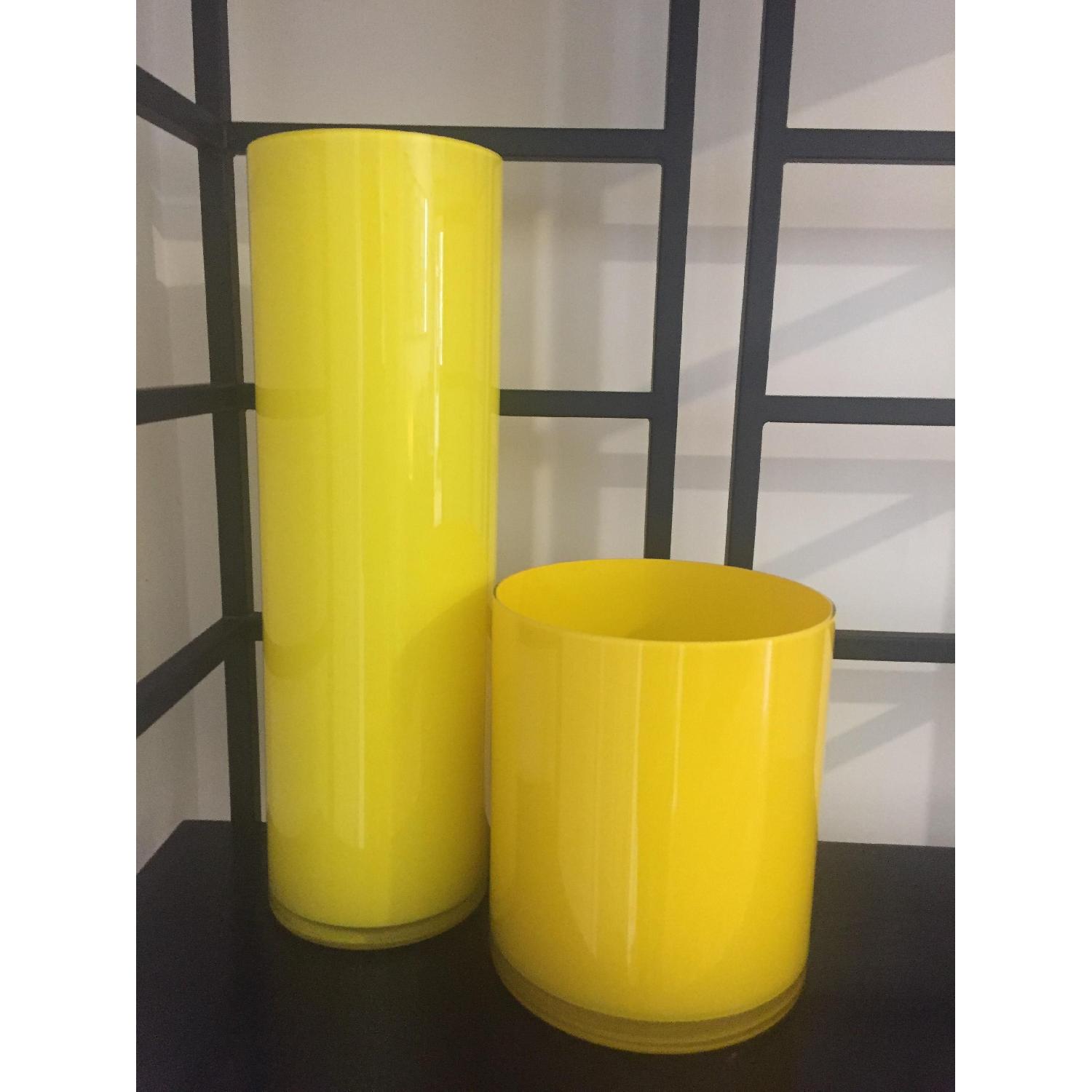 Large Yellow Glass Cylinder Vases - image-1