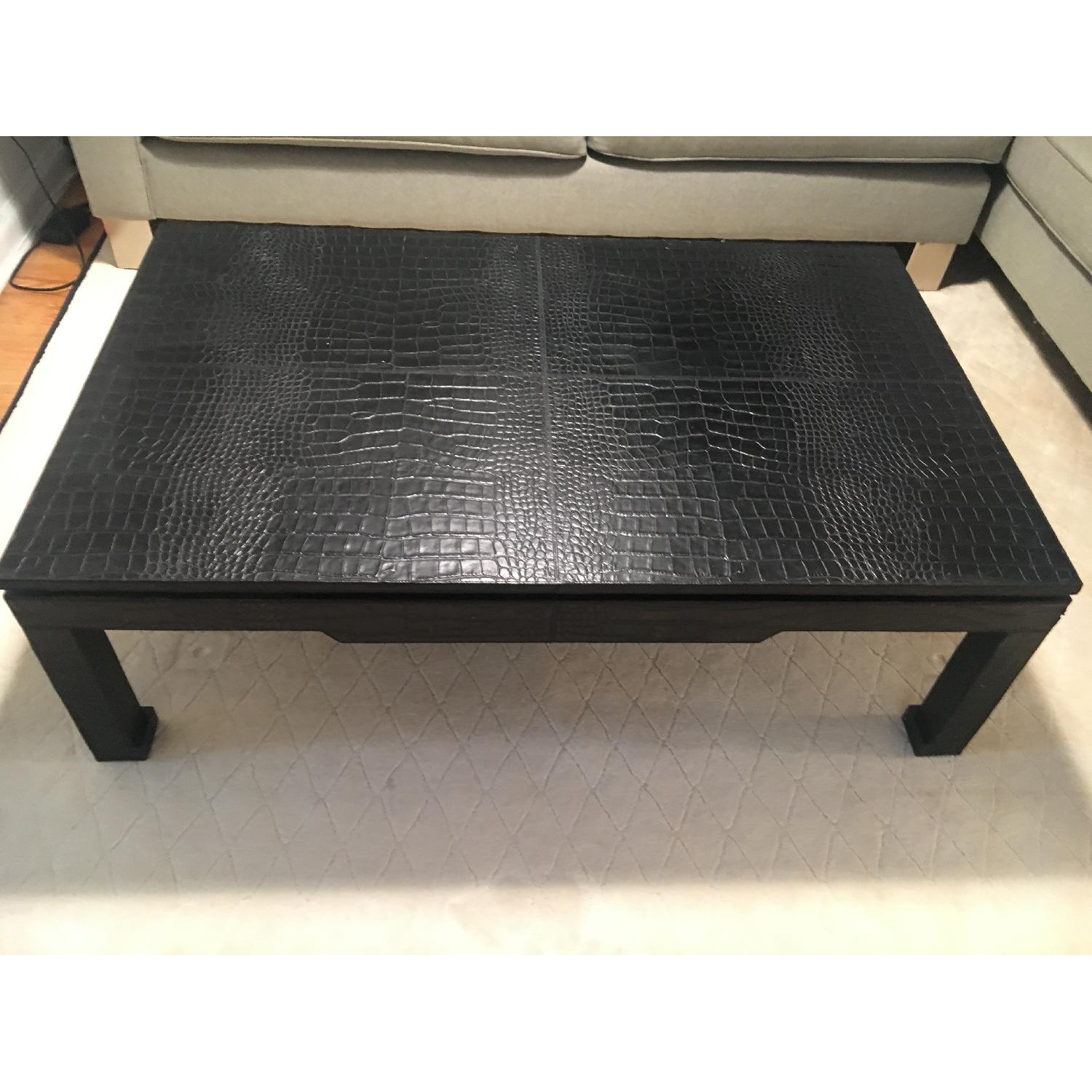 Jonathan Adler Croc-Embossed Leather Cocktail Table w/ Ming Feet - image-1