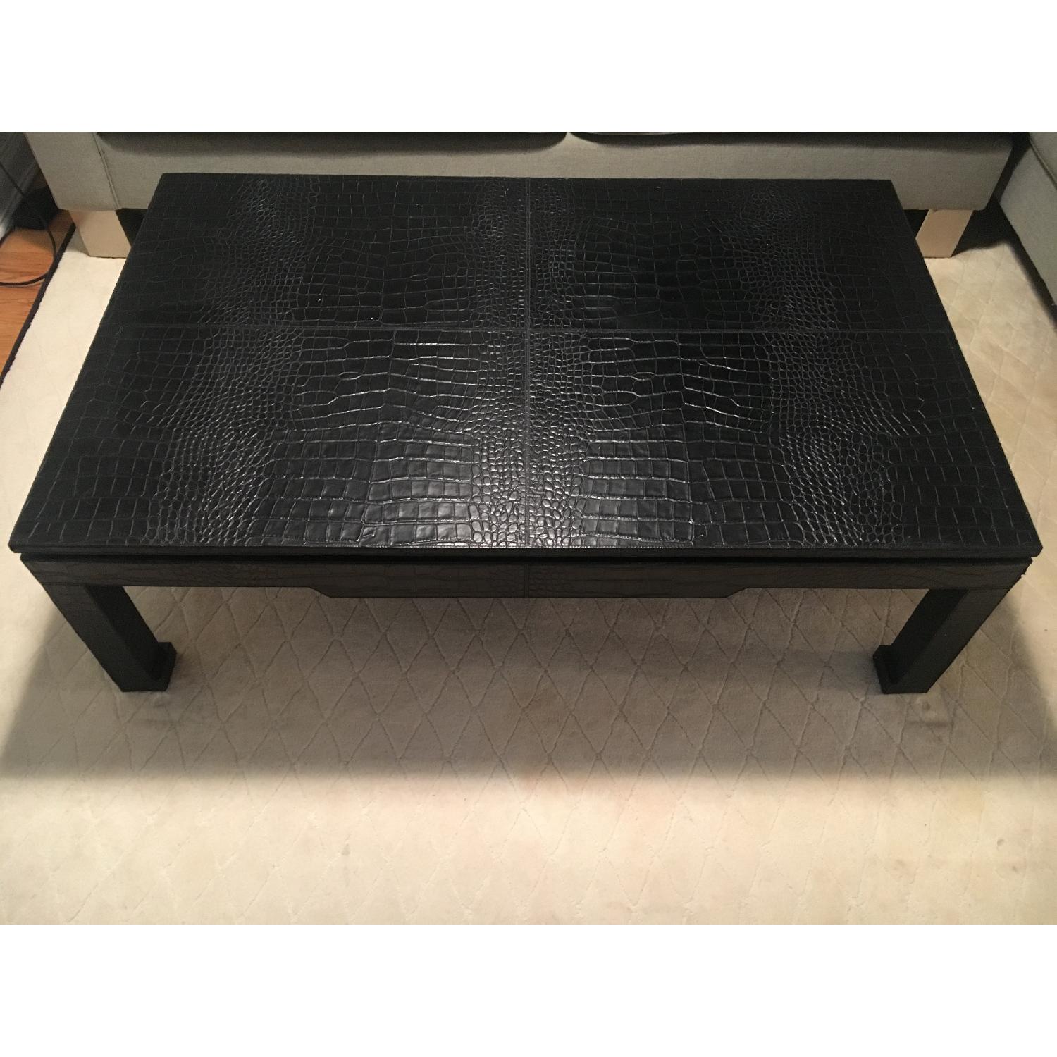 Jonathan Adler Croc-Embossed Leather Cocktail Table w/ Ming Feet - image-3