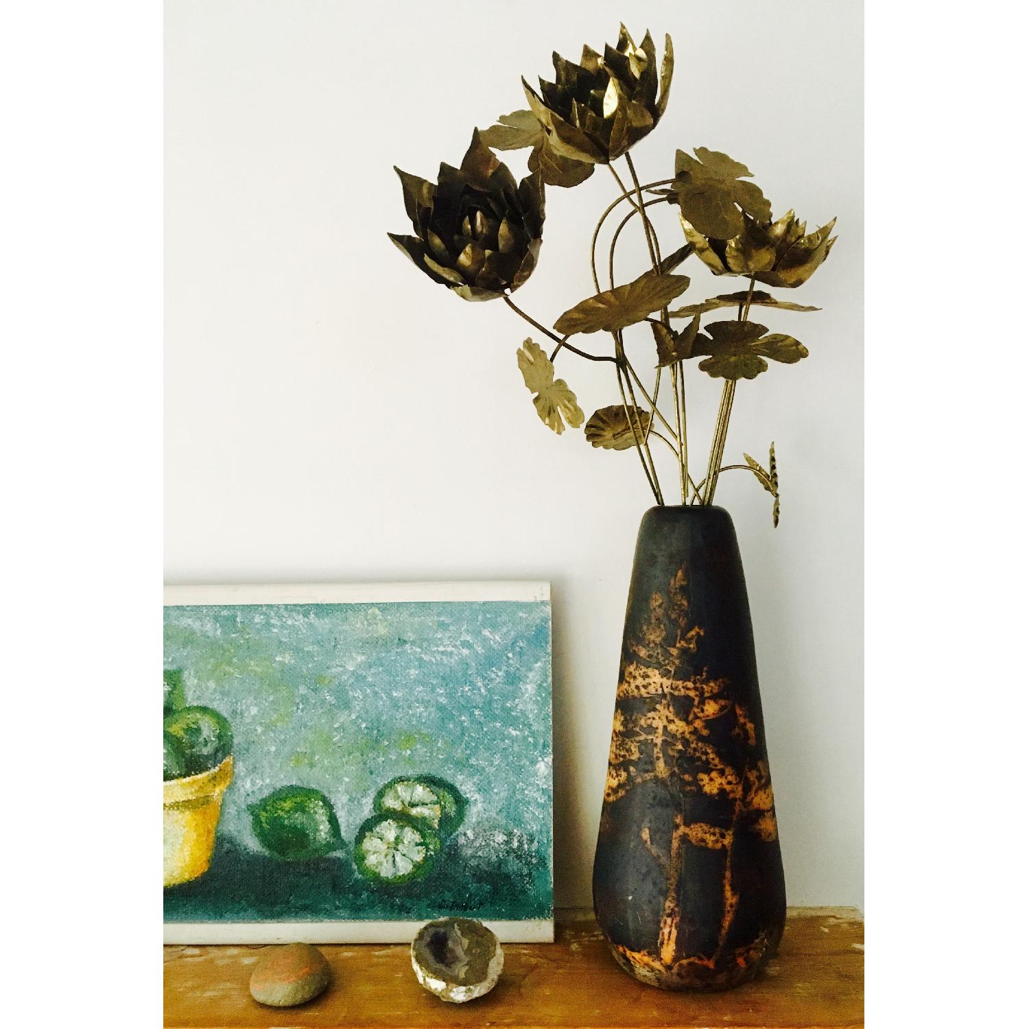 70's Brutalist Brass Flowers & Vase - image-1
