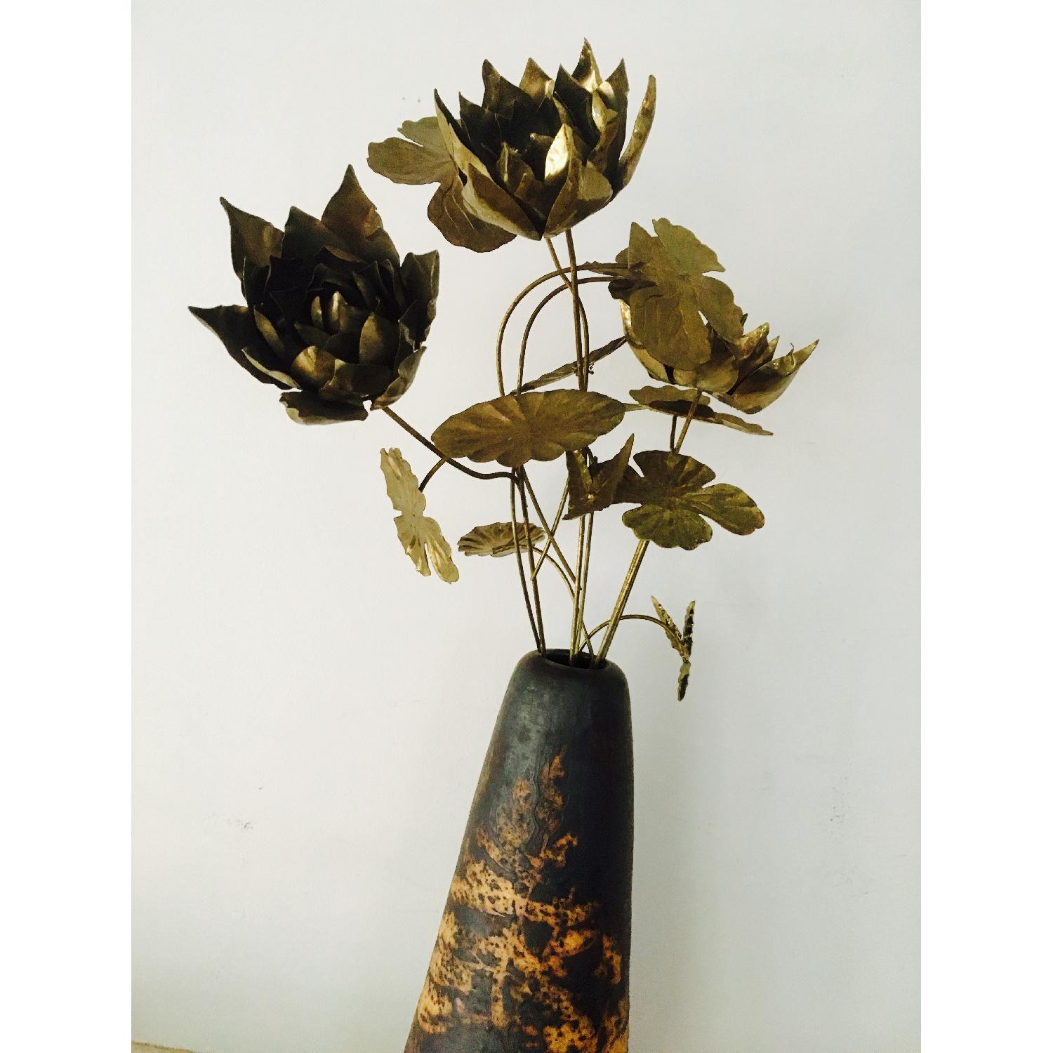 70's Brutalist Brass Flowers & Vase - image-2