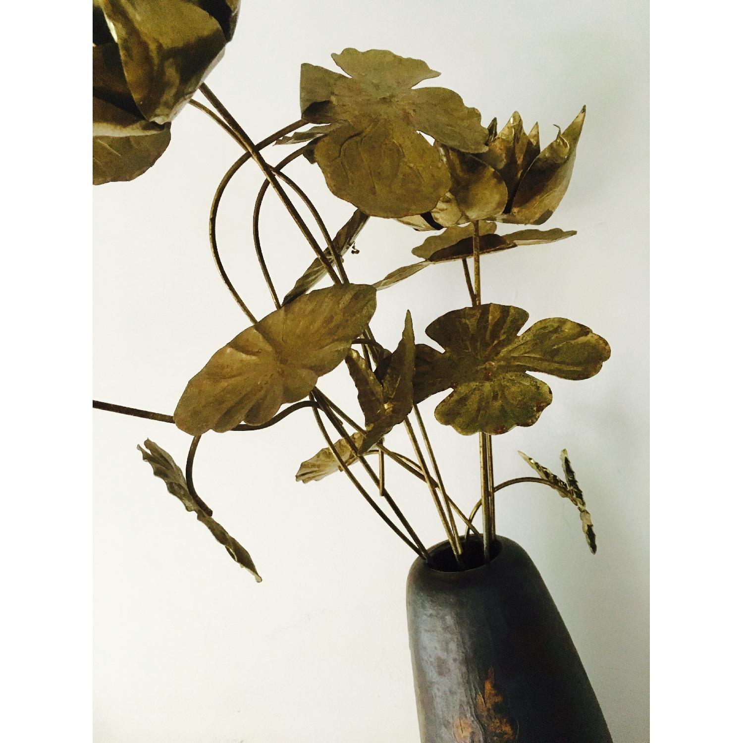 70's Brutalist Brass Flowers & Vase - image-6