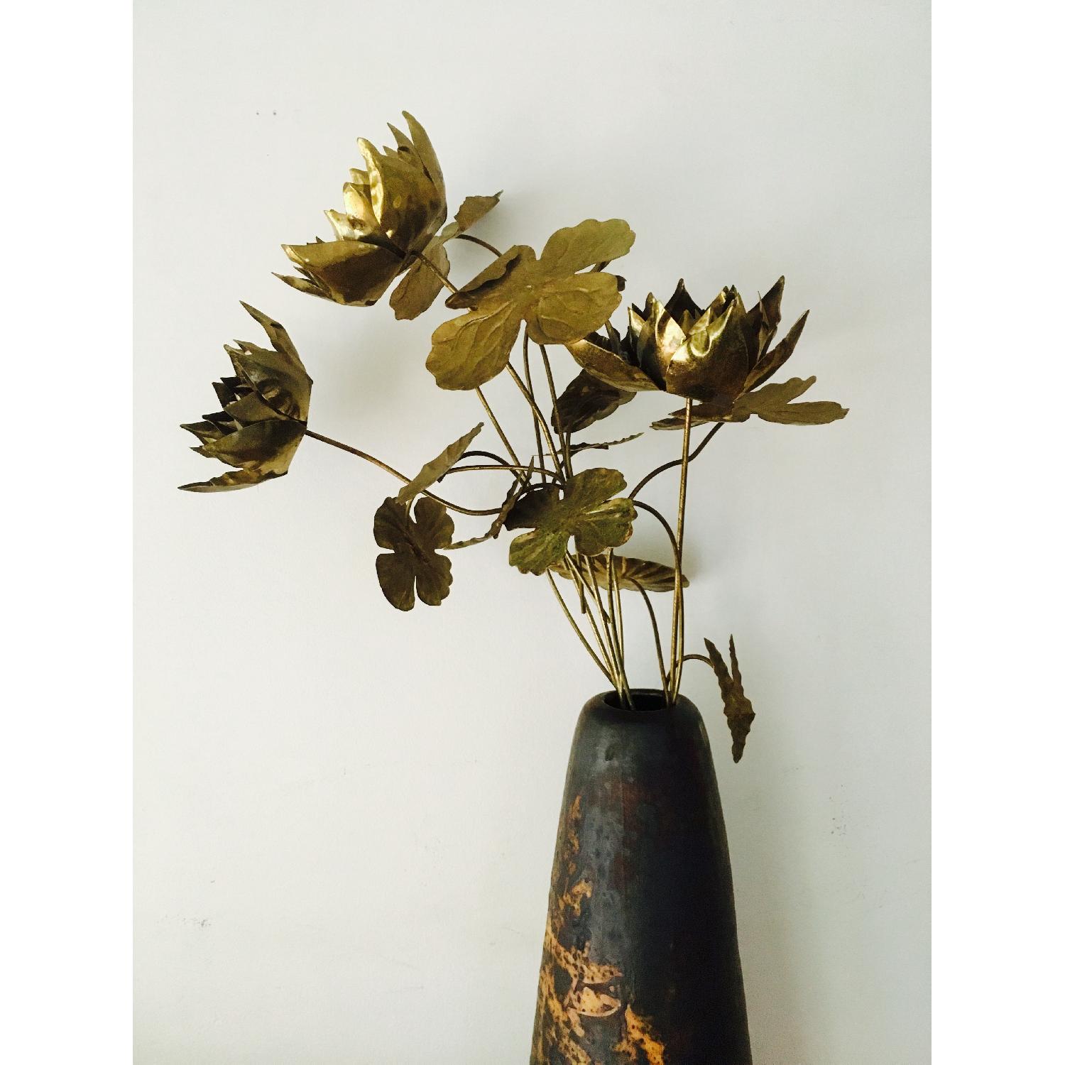 70's Brutalist Brass Flowers & Vase - image-7