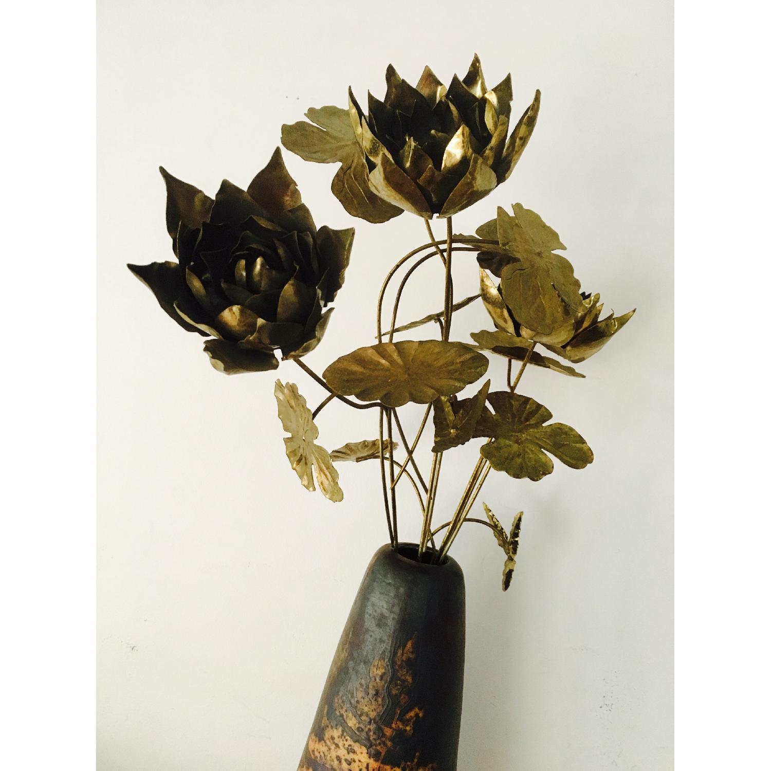 70's Brutalist Brass Flowers & Vase - image-8