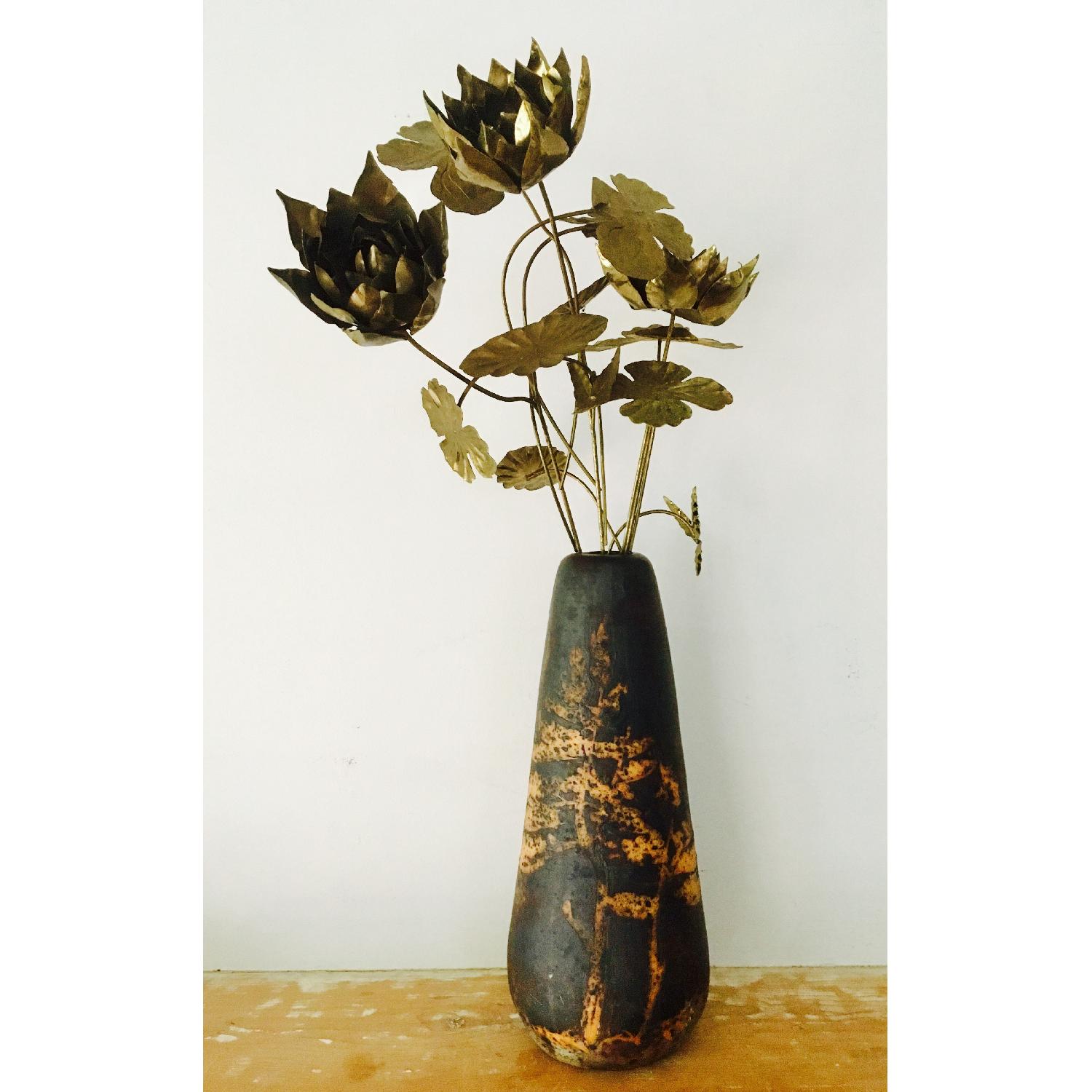 70's Brutalist Brass Flowers & Vase - image-9