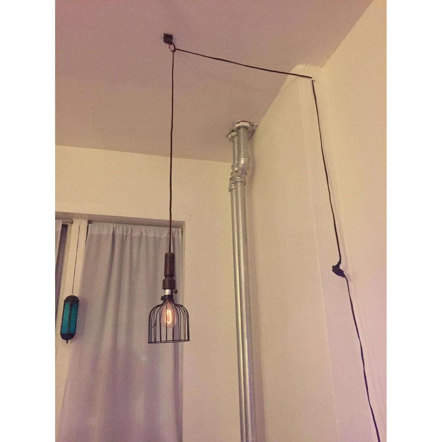 Pottery Barn Hanging Cage Light w/ Edison Bulb - image-2