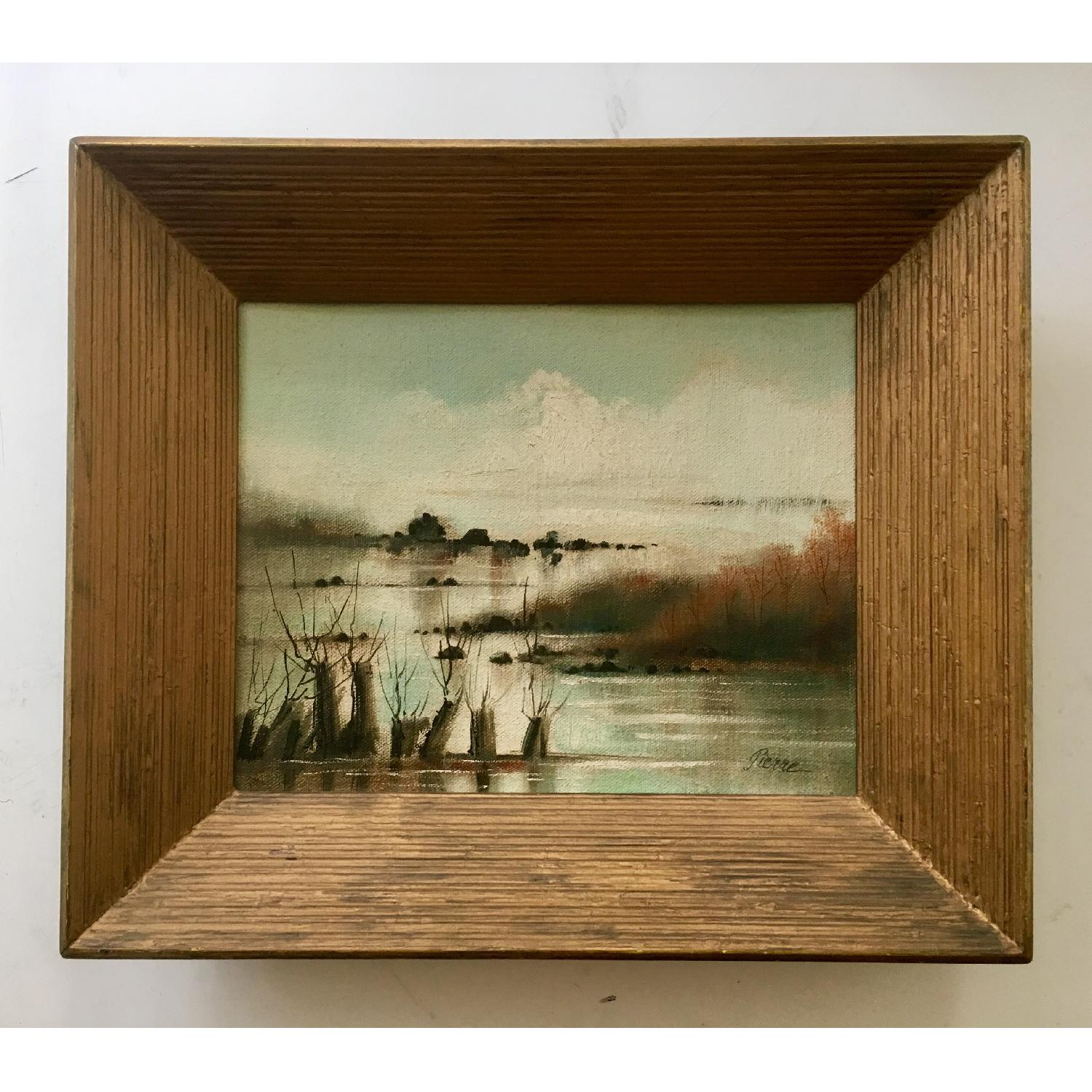 Vintage Dreamy Beach Waterscape Painting - image-1
