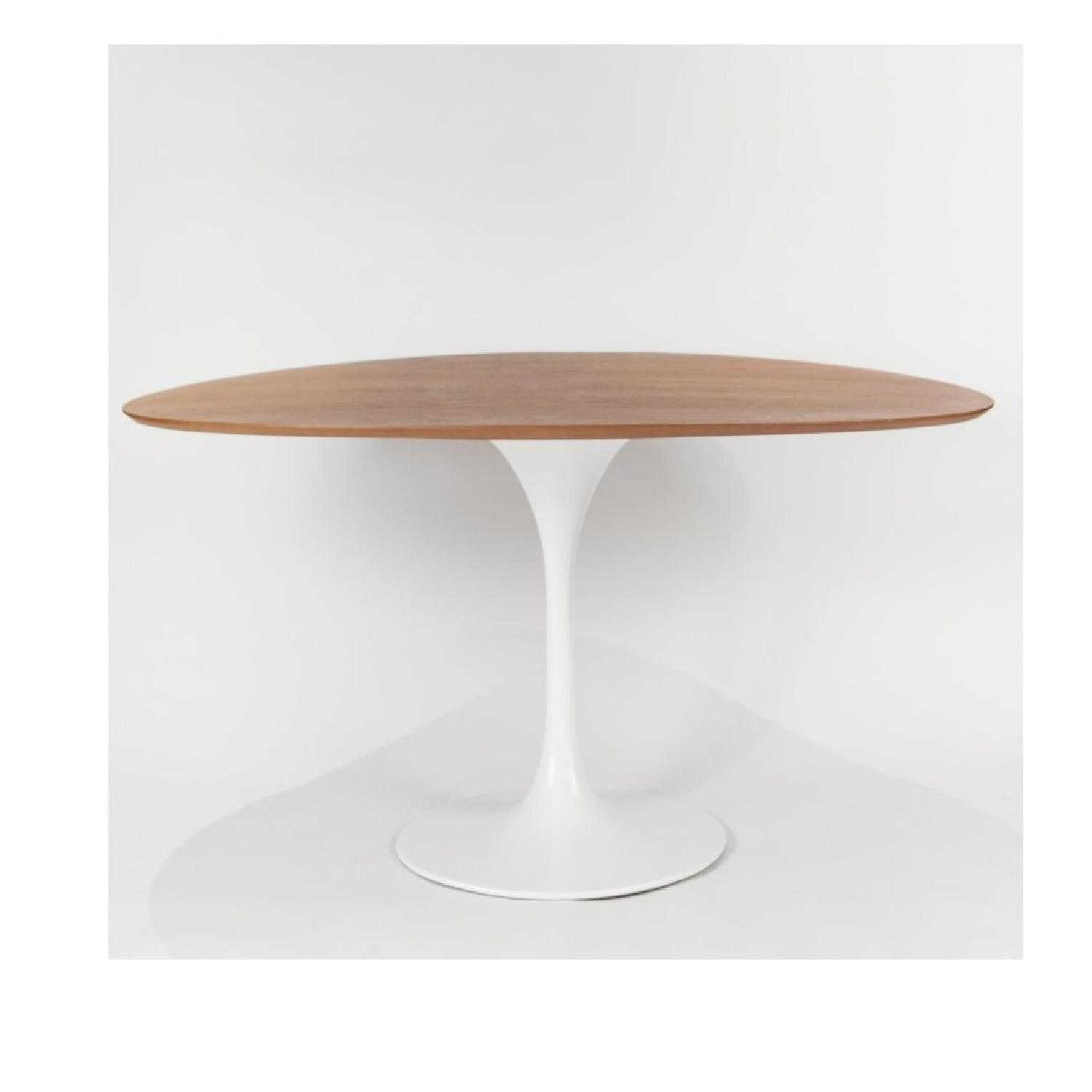White X White Round Tulip Table With Walnut Top & White Base - image-1