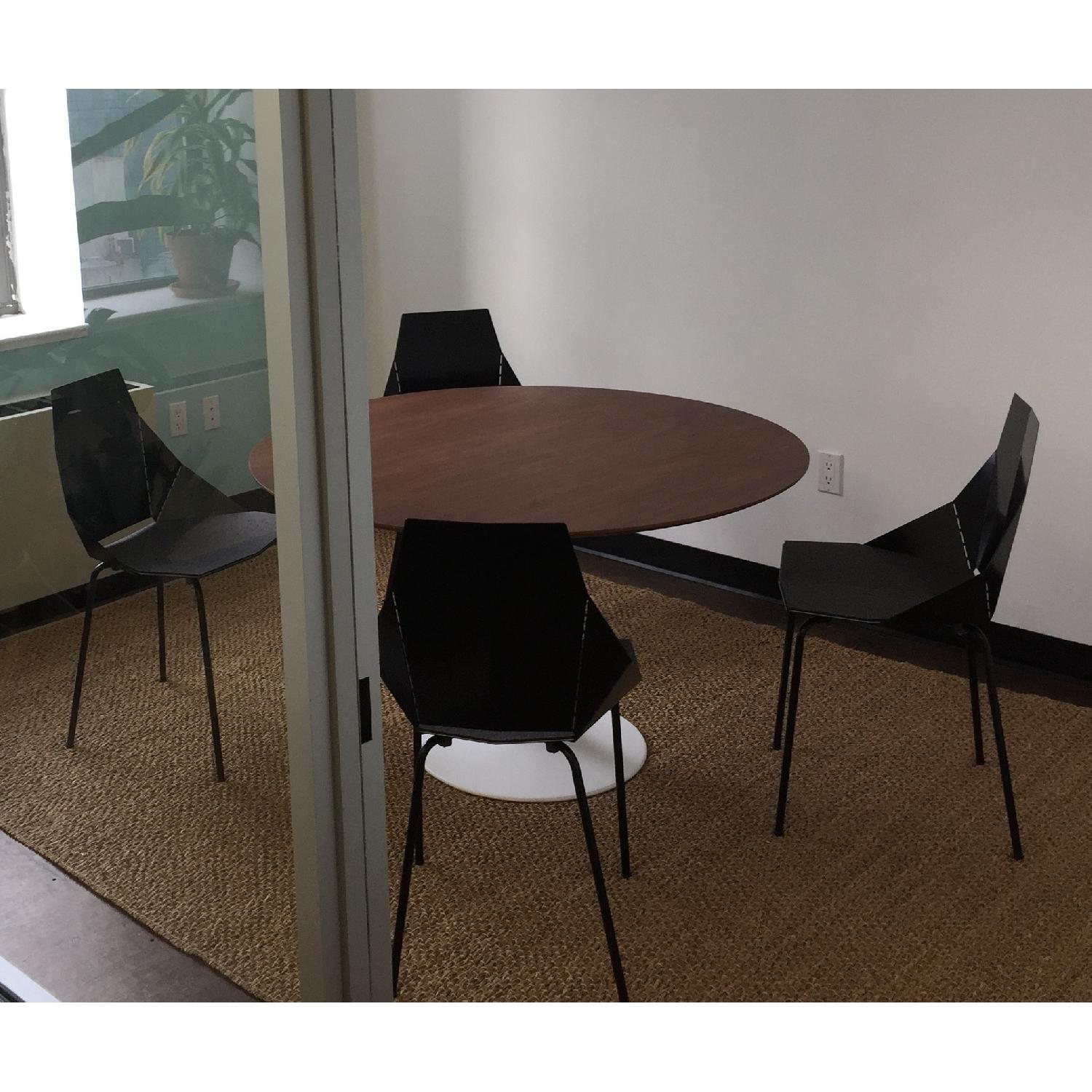 White X White Round Tulip Table With Walnut Top & White Base - image-3