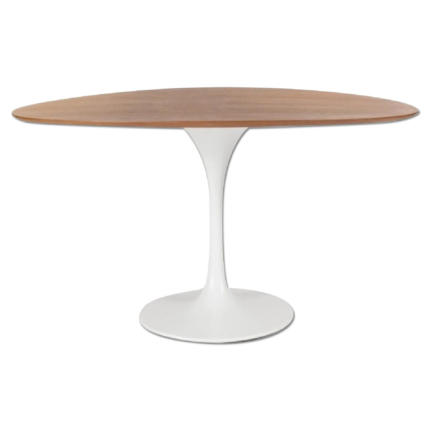 White X White Round Tulip Table With Walnut Top & White Base - image-0