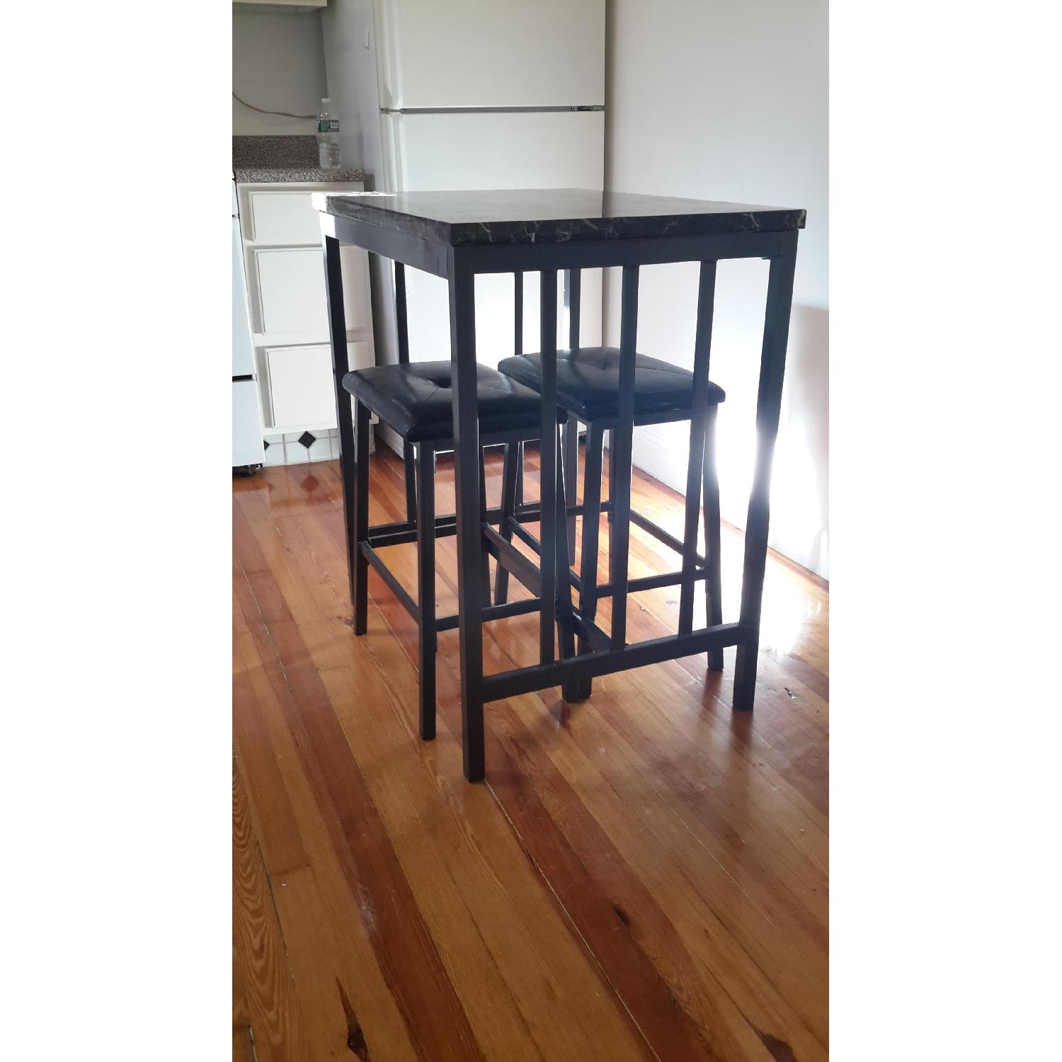 Istikbal Furniture Cultured Marble Dining Room Table w/ 2 Stools - image-2