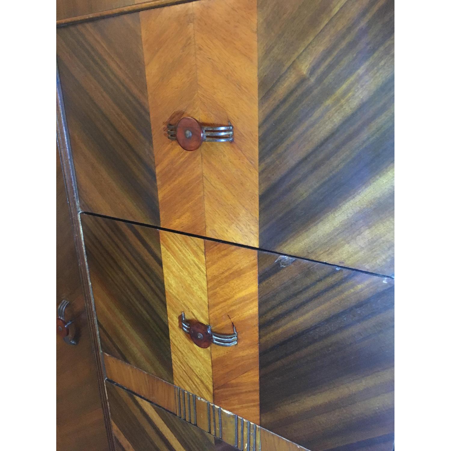 Vintage Art Deco Waterfall Inlay Wardrobe w/ Bakelite handles - image-7