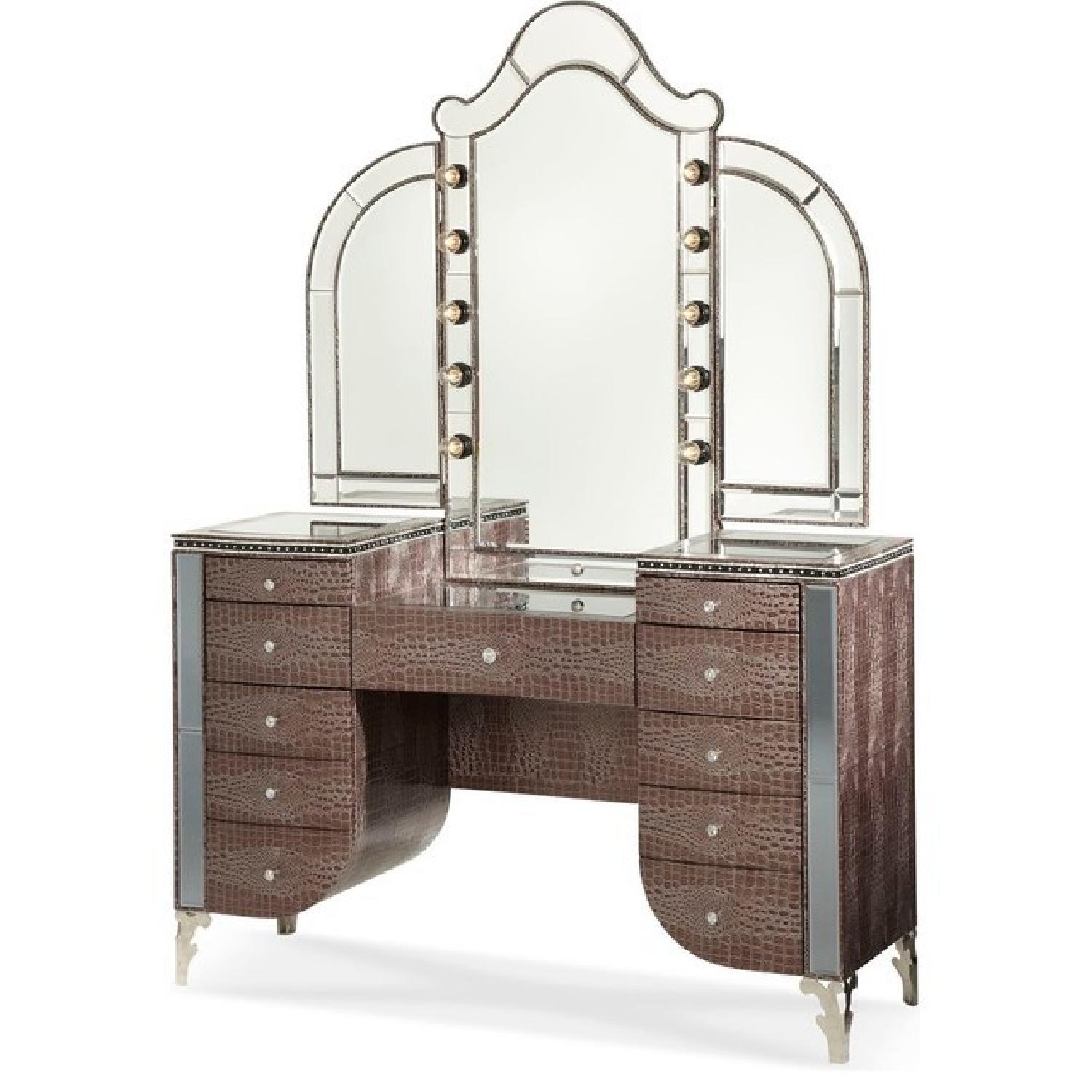 Michael Amini Furniture Designs Hollywood Swank Collection Mirrored Vanity Set - image-1