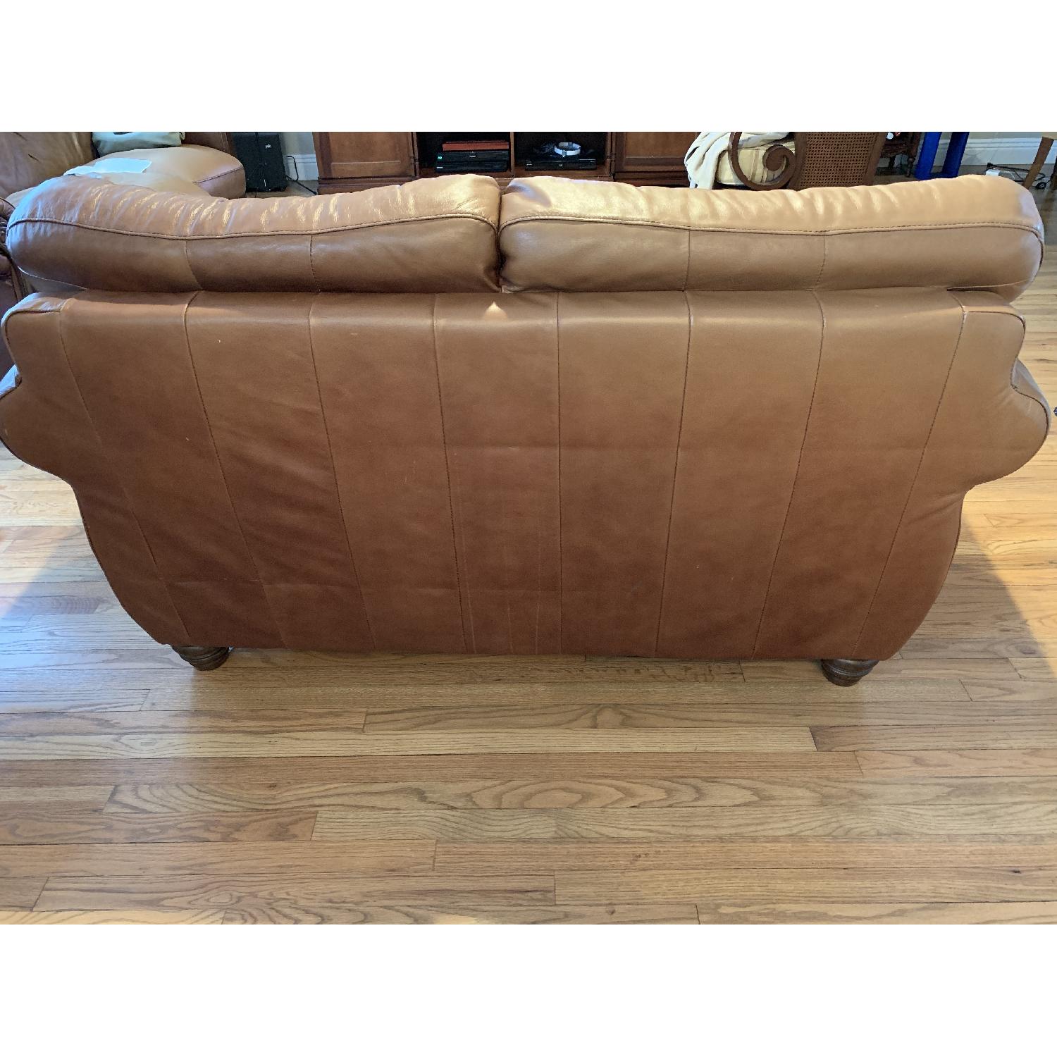 Macy's Chestnut Leather Loveseat - image-2