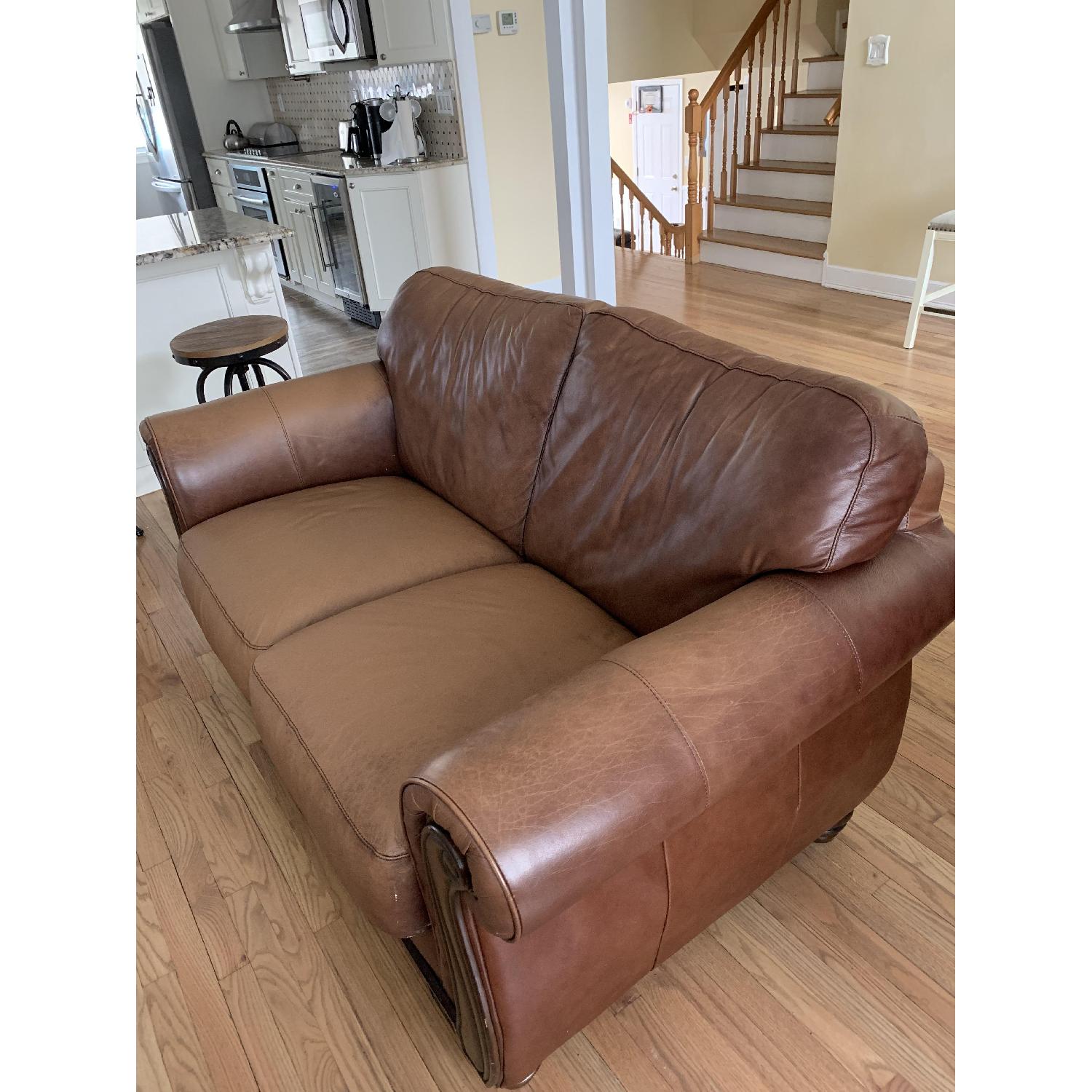 Macy's Chestnut Leather Loveseat - image-3