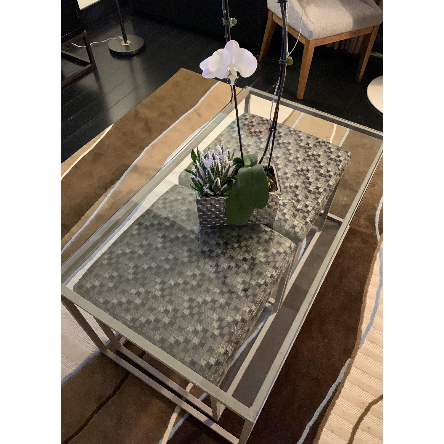Italian Glass Coffee Table w/ 2 Pull-Out Stools - image-0